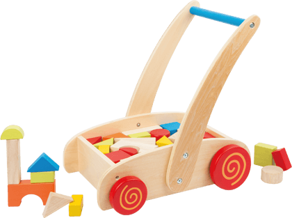 Kinder-Lauflernwagen mit Holzbausteinen