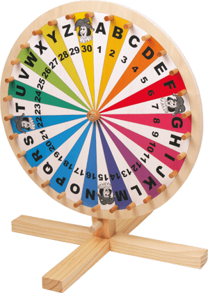 Kinder-Glücksrad aus Holz mit Zahlen und Buchstaben