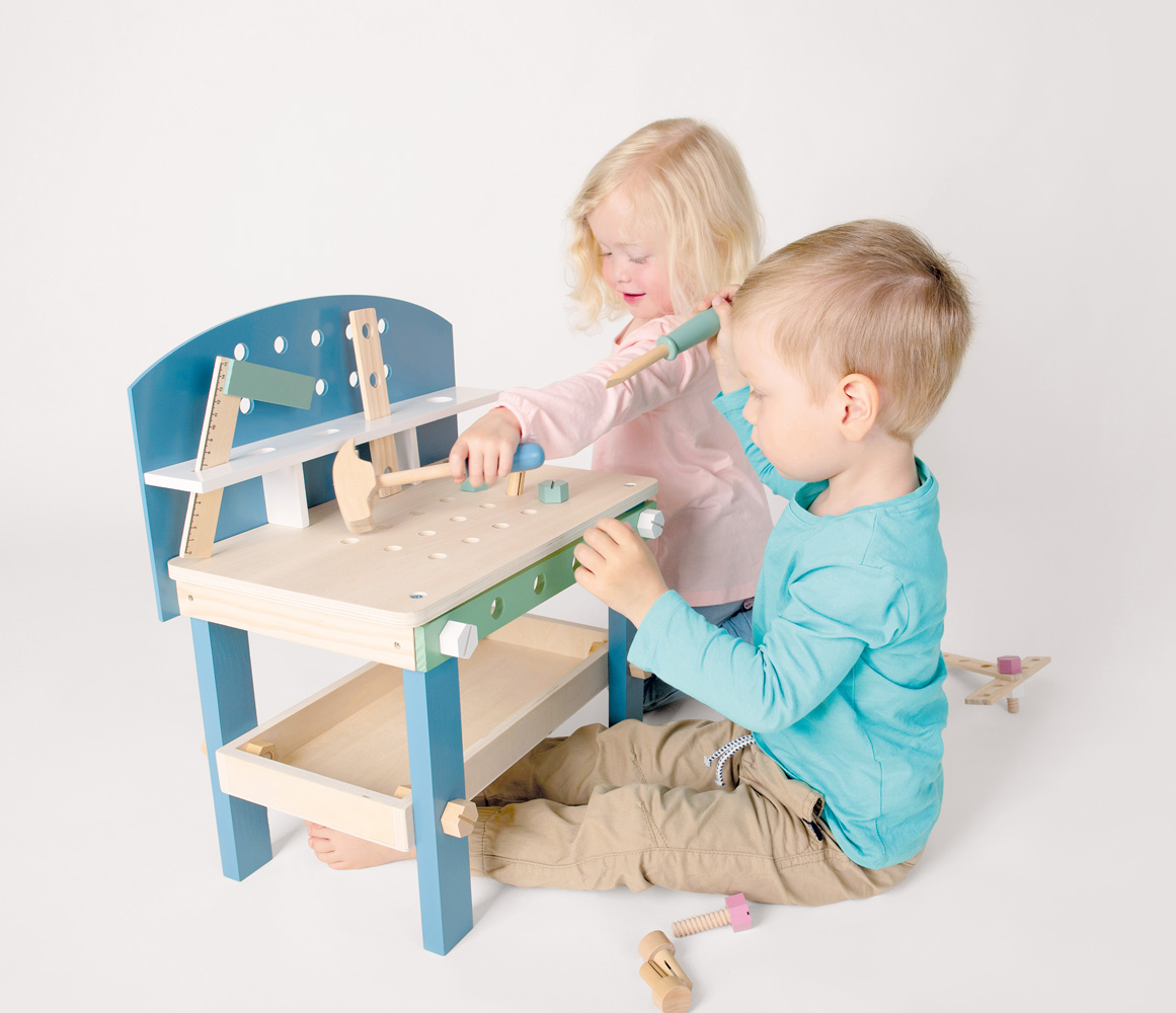 Werkbank Werzeugtisch Werkbanktisch Nordic kompakt Kinder Zubehör Holz bunt 