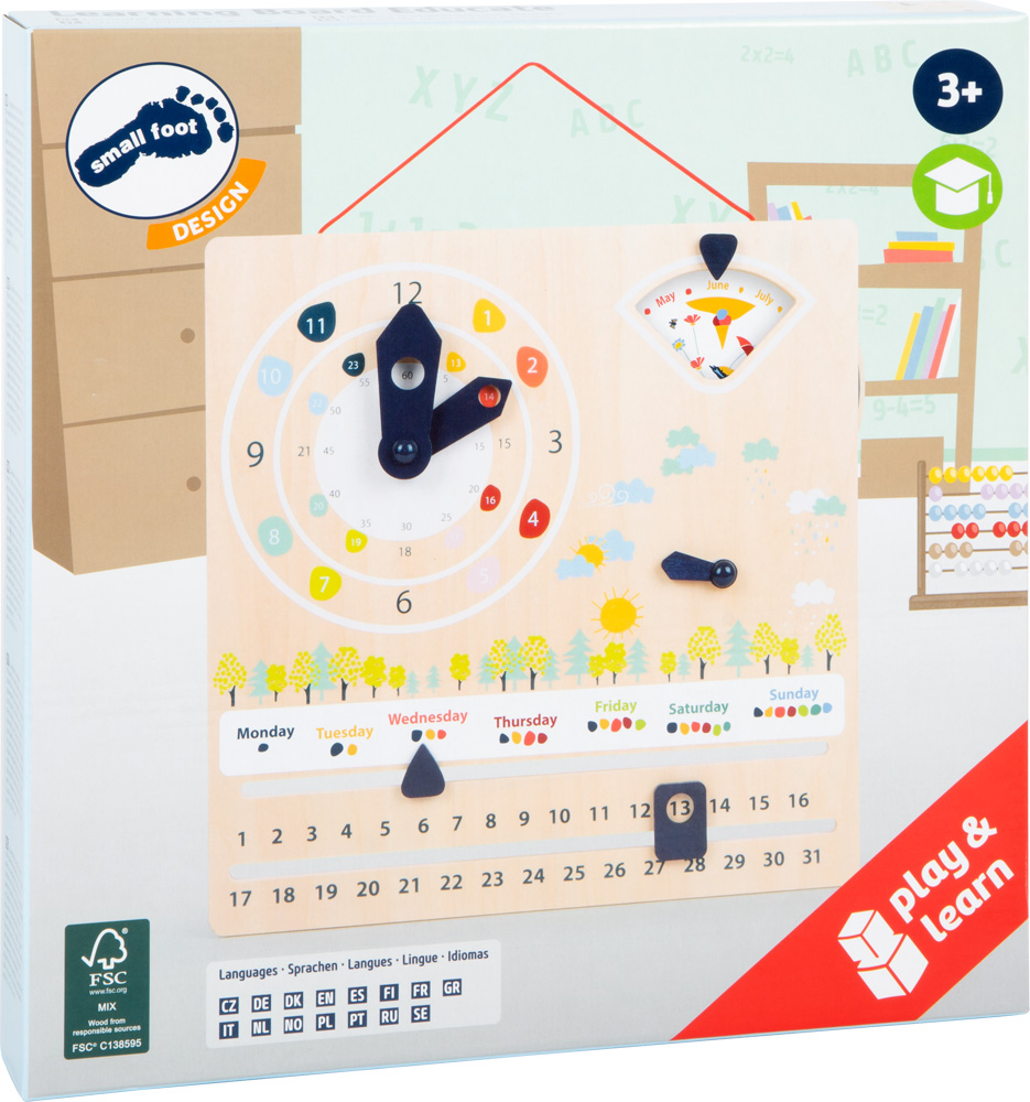 Jahreszeiten-Tafel Educate Lerntafel Uhrzeit Lernspiel aus Holz für Kinder Neu 