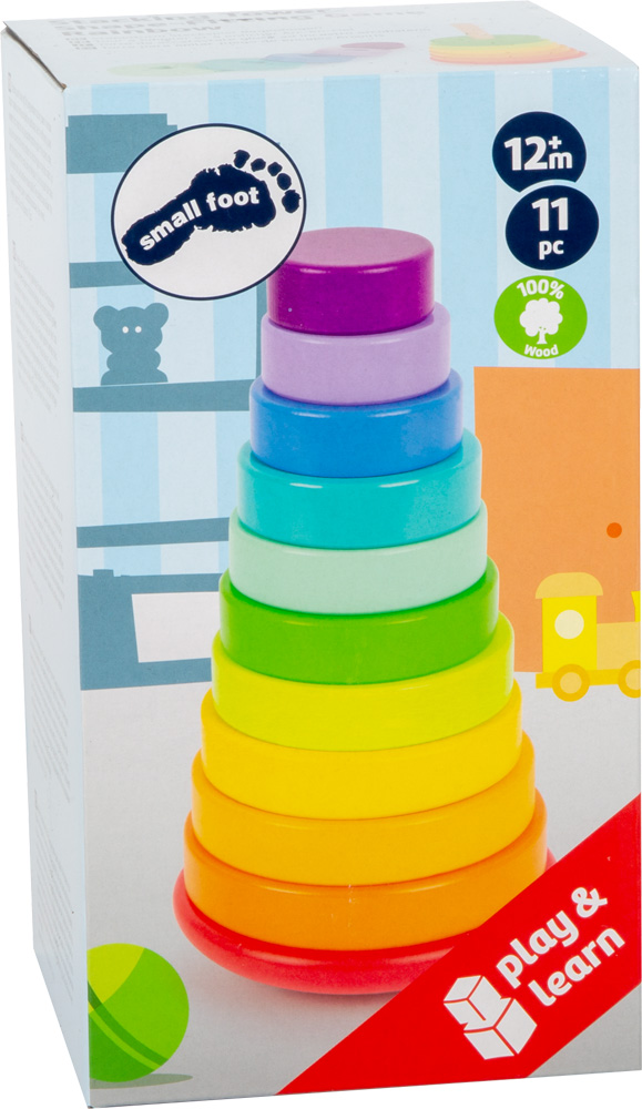 Ringpyramide bunter Stapelturm für Kinder Holz Steckspiel Regenbogen Stapelspiel 