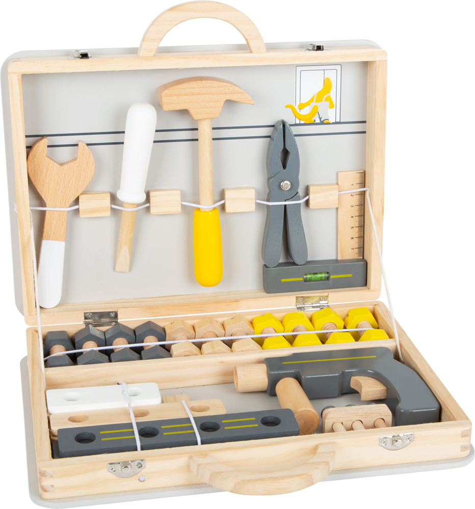 Werkzeug Holz Werkzeugkoffer Werkzeugkasten mit Schraubendreher Heimwerker Kind