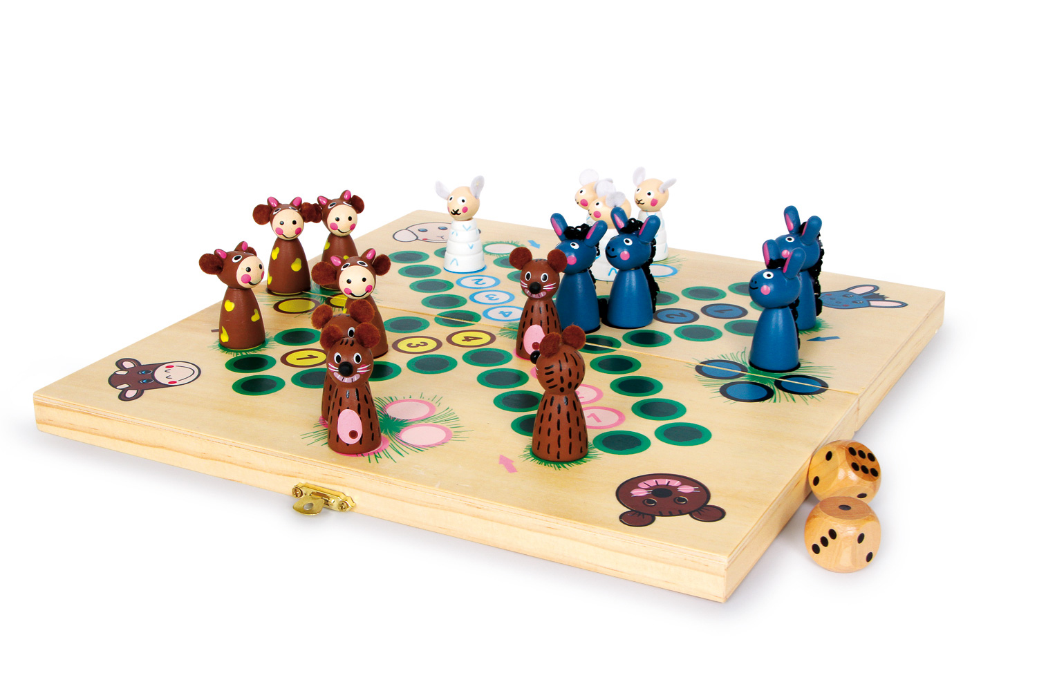 Ludo Farmtiere Gesellschaftsspiel Zählspiel Würfelspiel aus Holz Kinderspiel 
