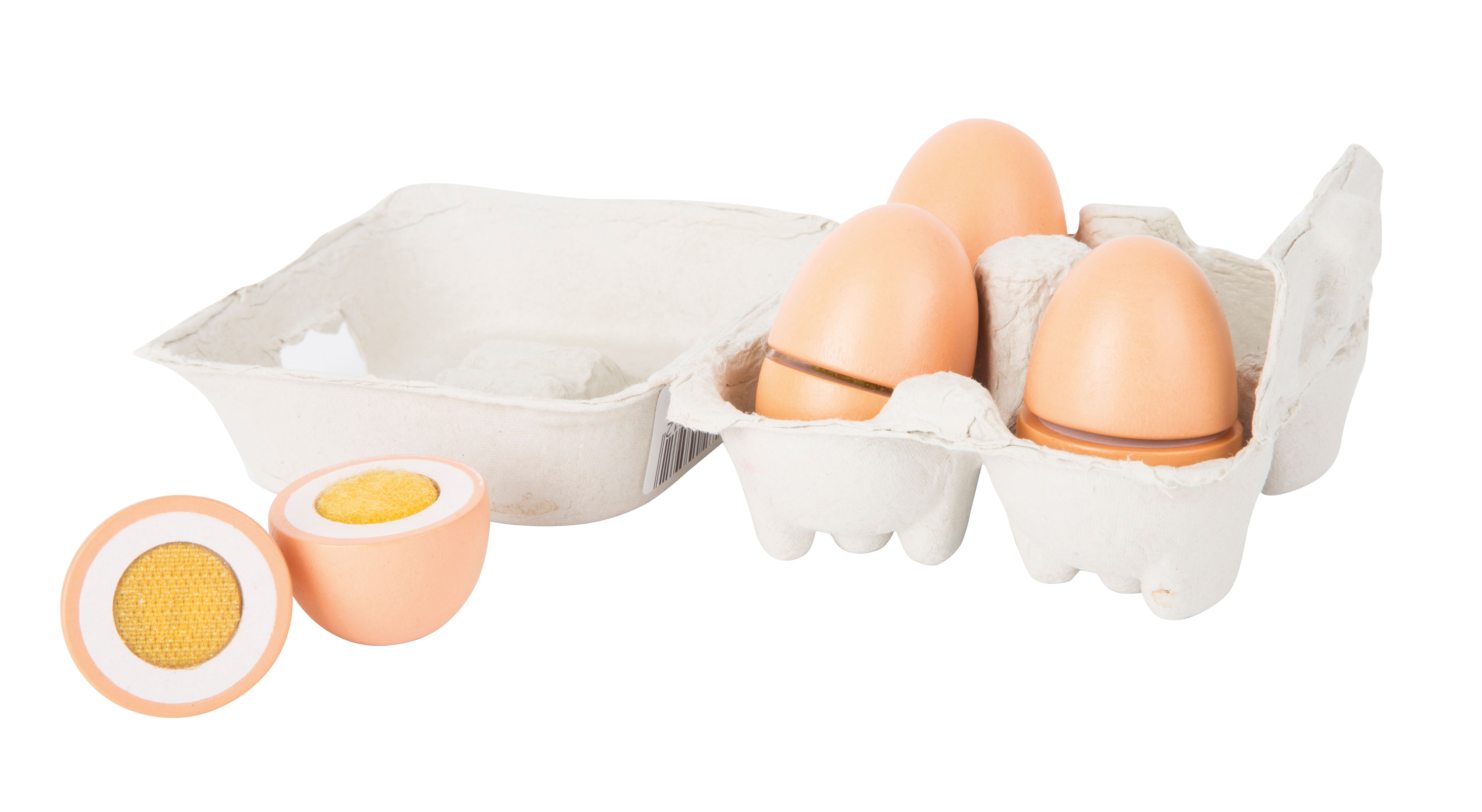 Schneidbare Eier aus Holz inklusive Pappkarton für die Spielküche oder den Kaufmannsladen