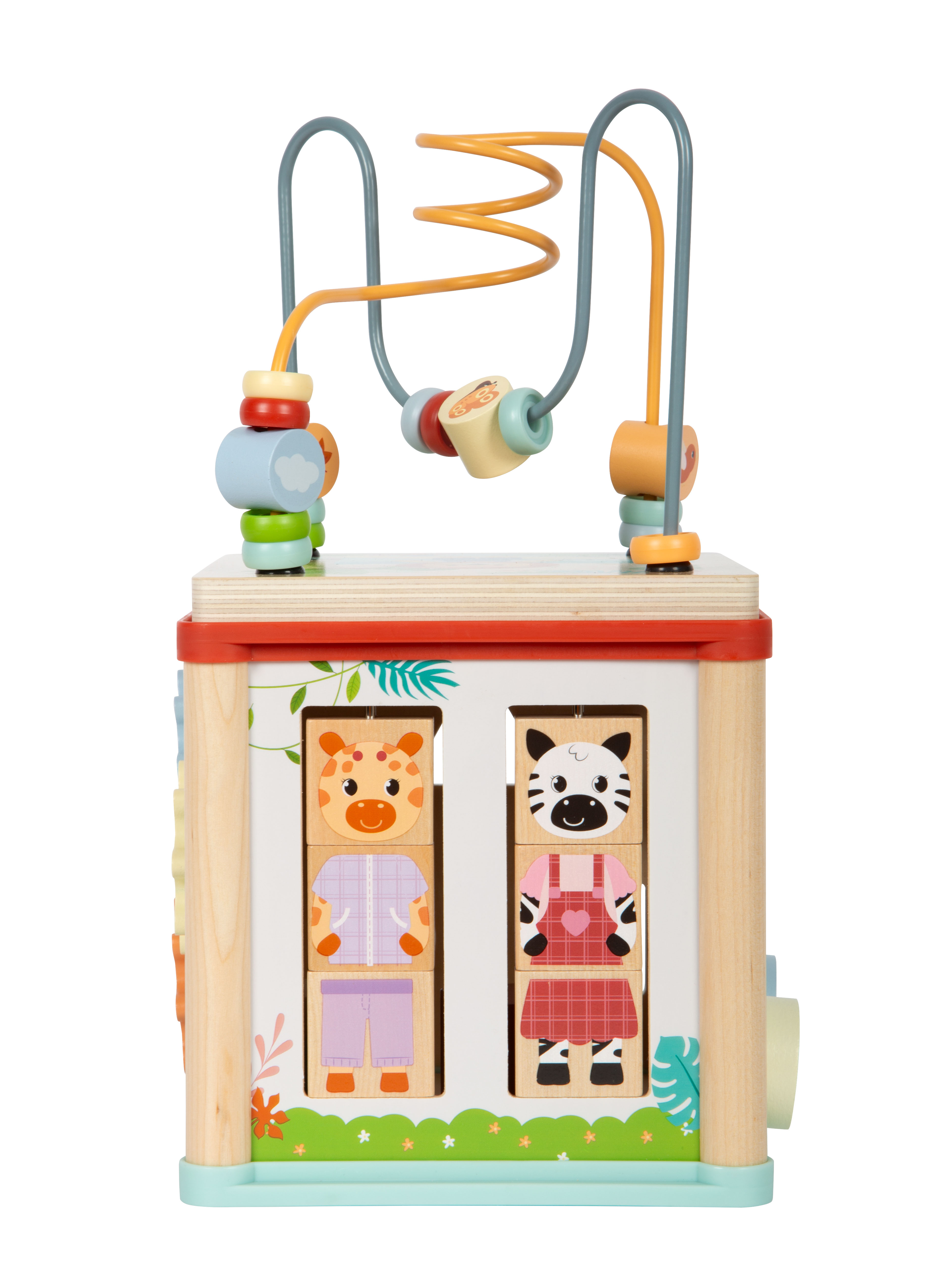 Motorikwürfel für Kinder mit Giraffe- und Zebra-Drehklappen-Spiel