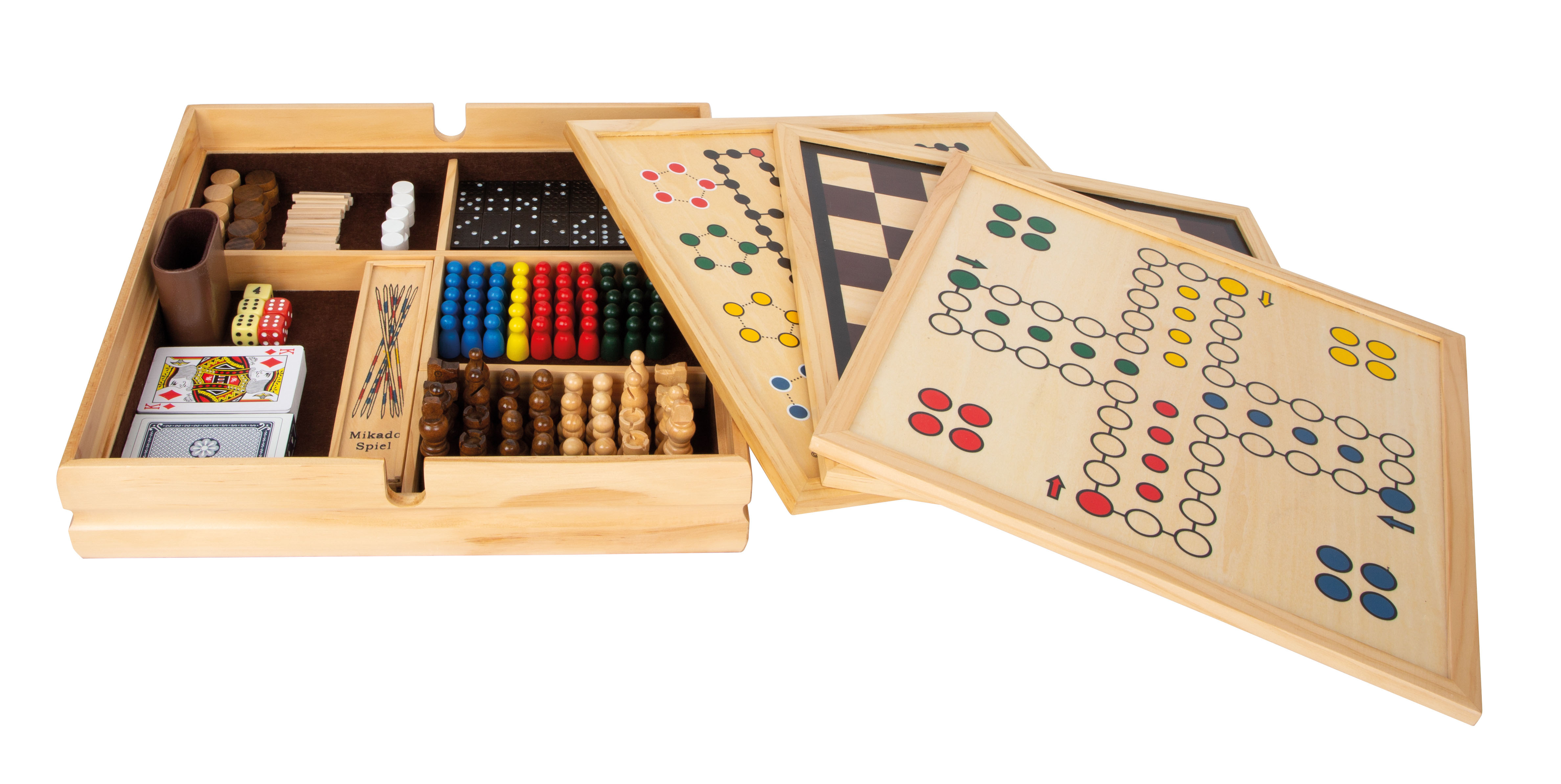 Große Gesellschaftsspiele-Sammlung aus Holz