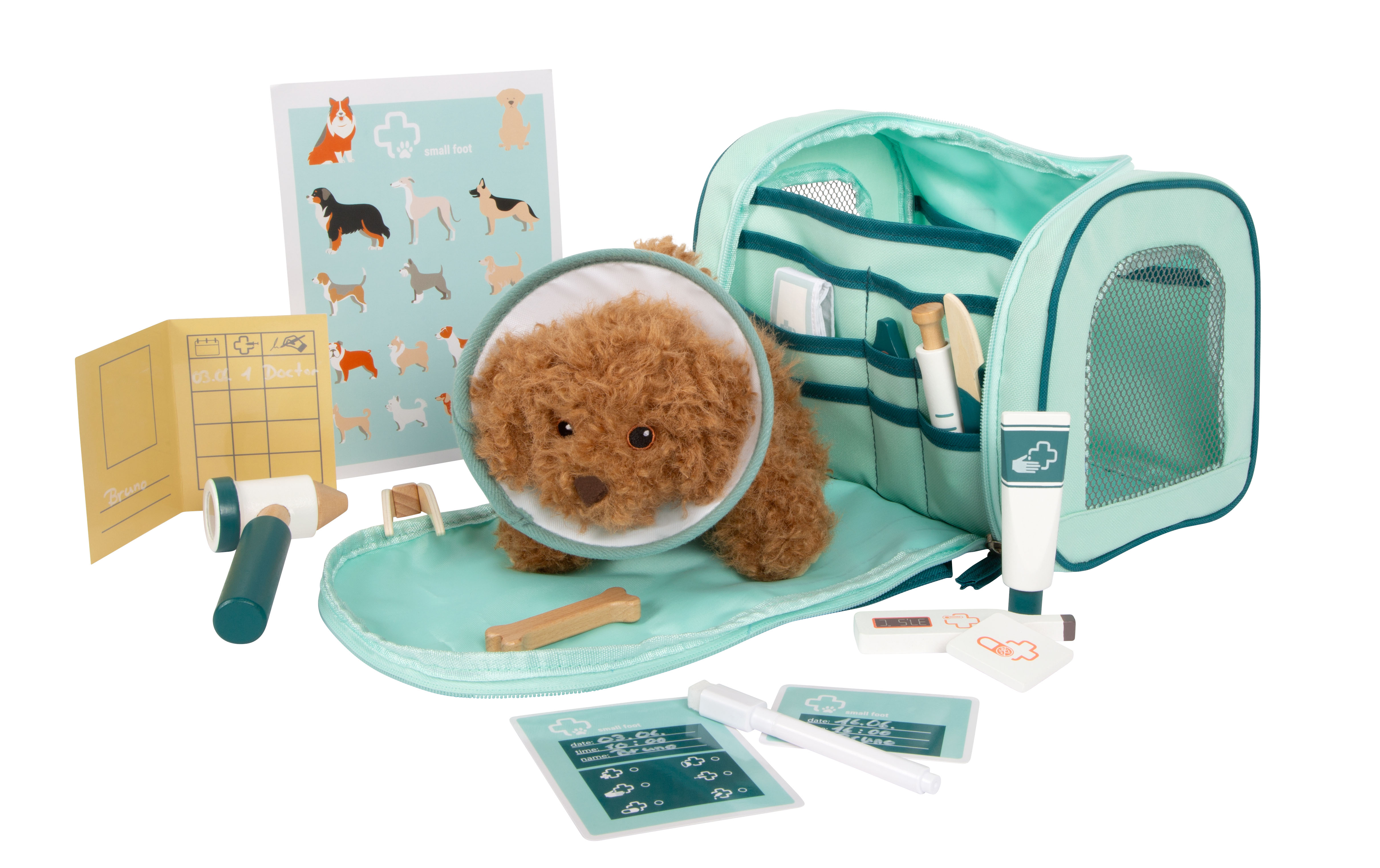 Tierarzt-Tasche mit Hund, Spritze und Halskrause