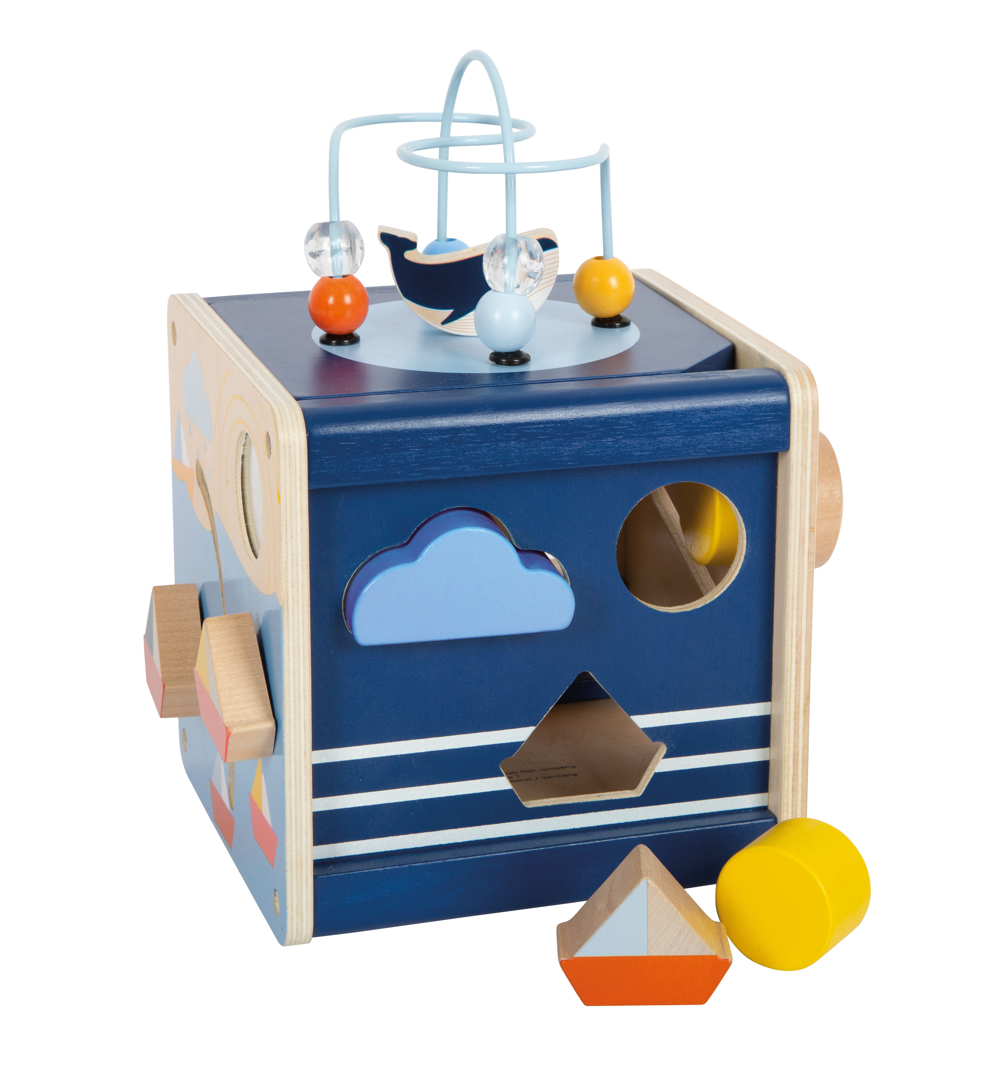 Maritimer Motorikwürfel aus Holz für Kinder