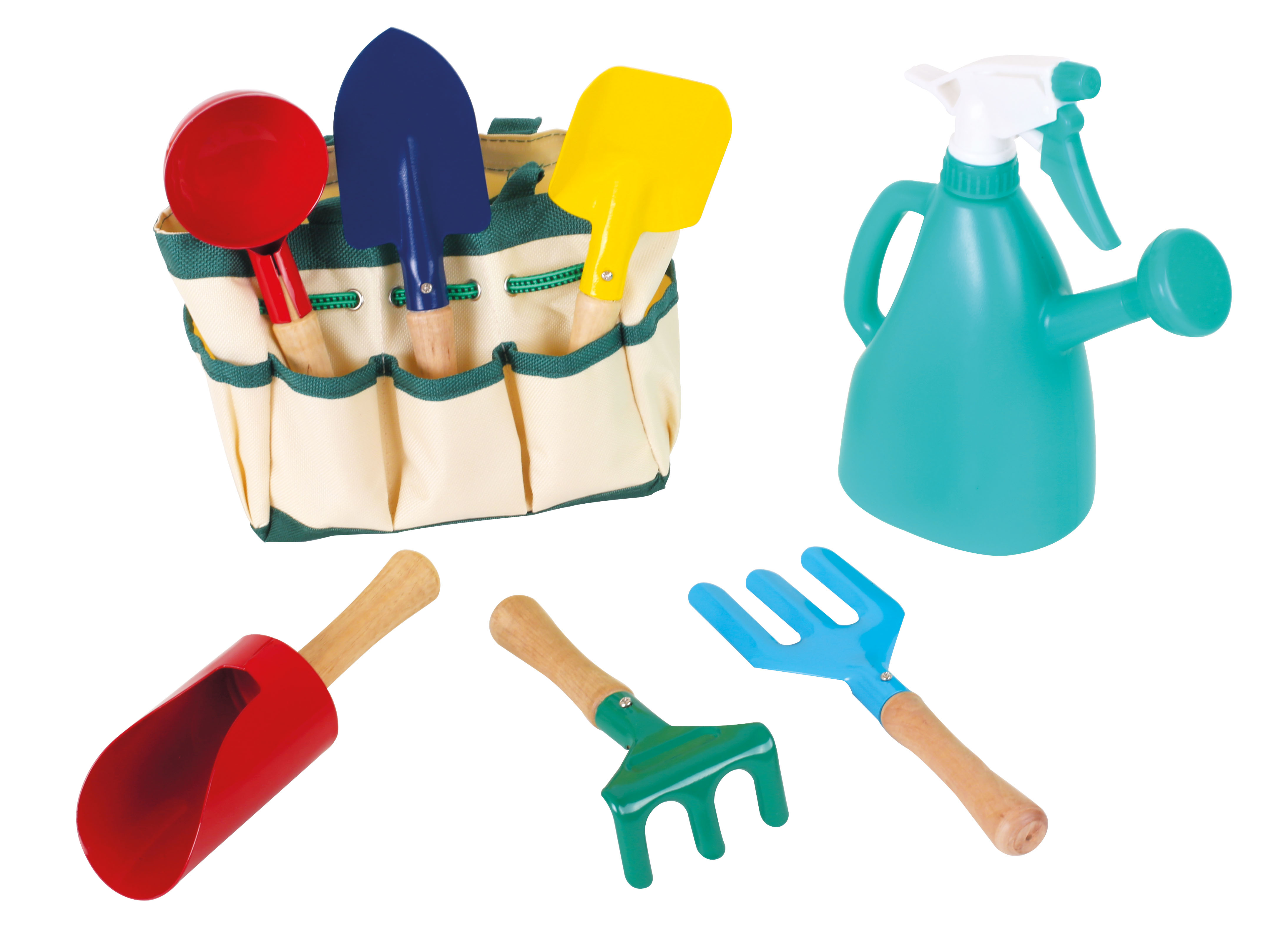 Kinder-Gartengeräte mit Gieskanne und Tasche