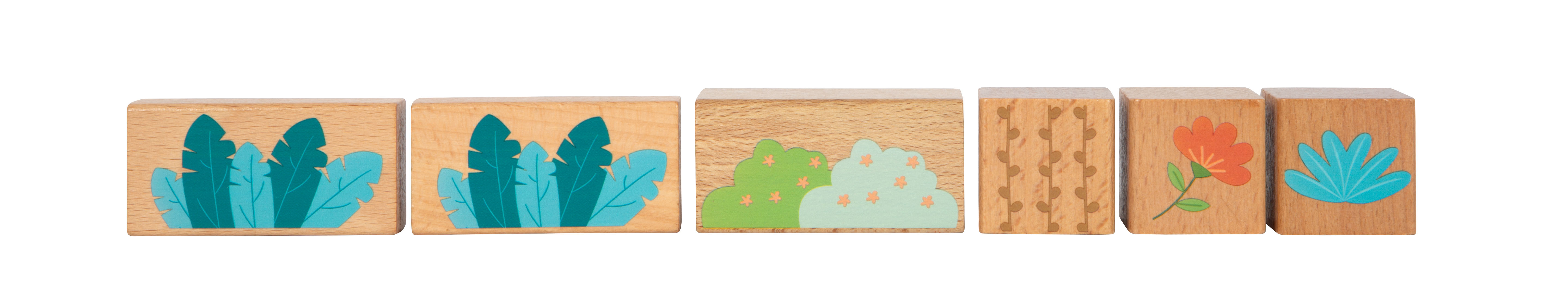 Holzbausteine Jungle & Friends mit naturfarbenen, bedruckten Bausteinen