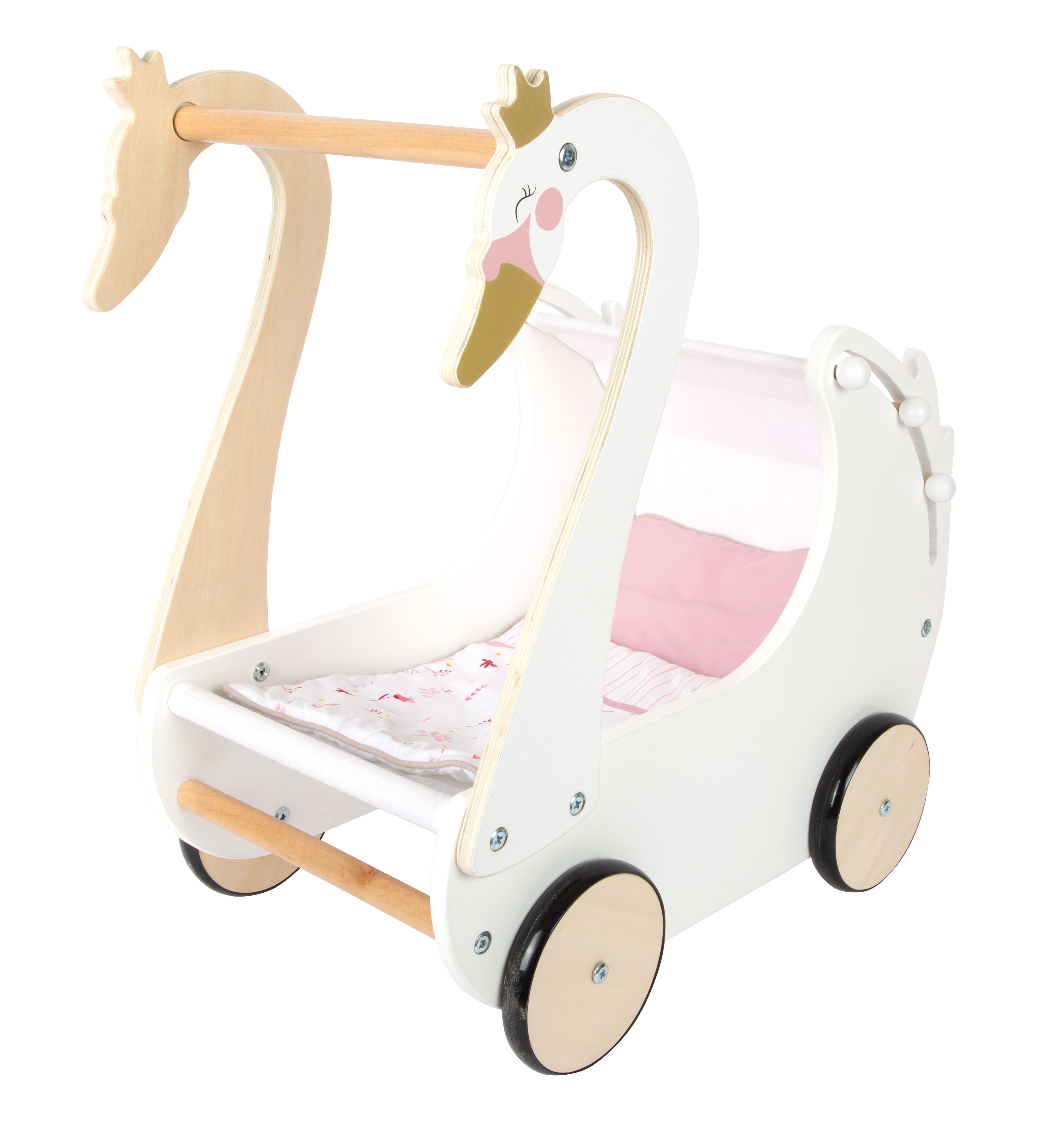 Puppenwagen aus Holz in Schwan-Form