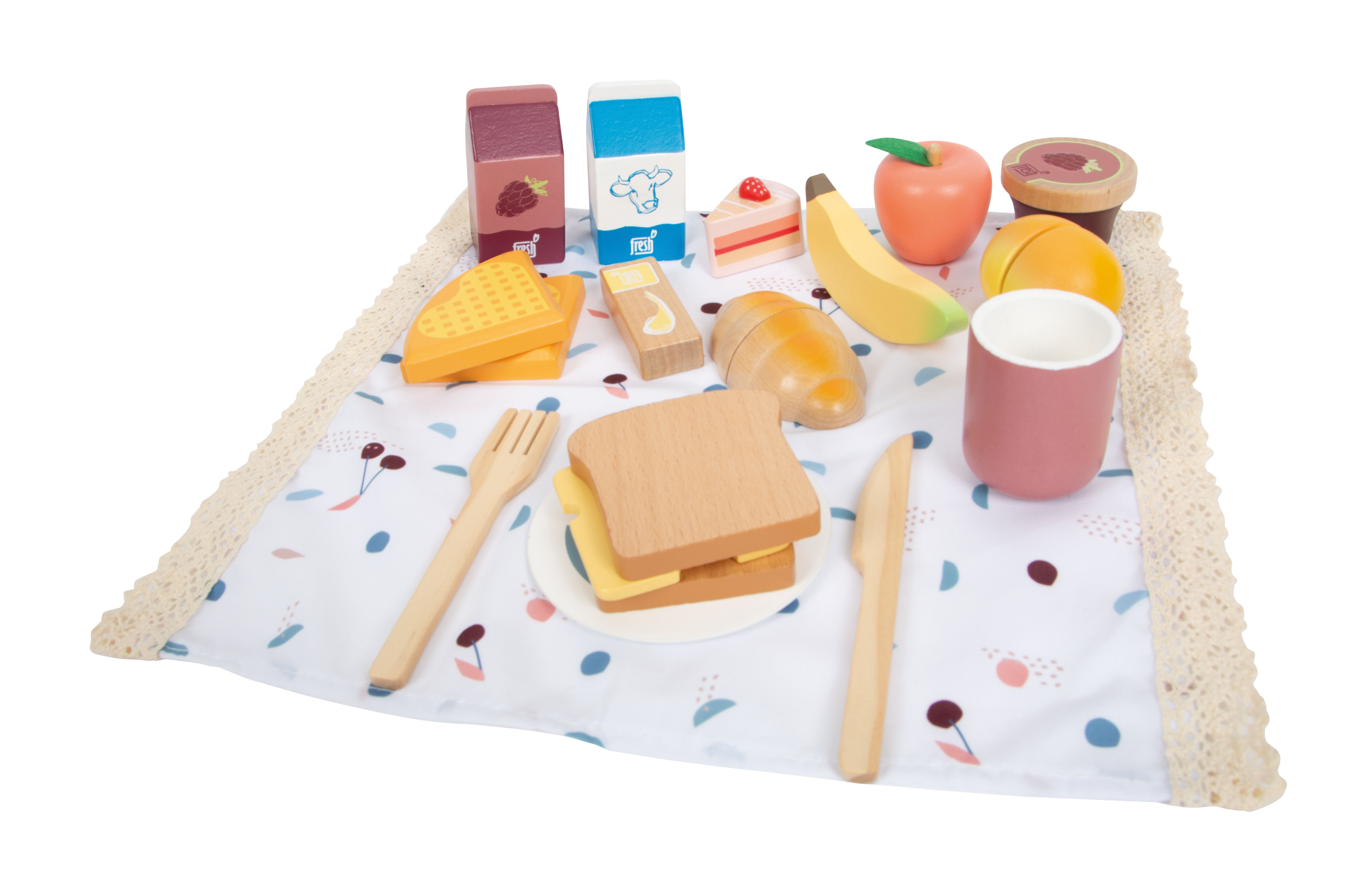 Picknick-Set für Kinder mit Spiellebensmitteln aus Holz