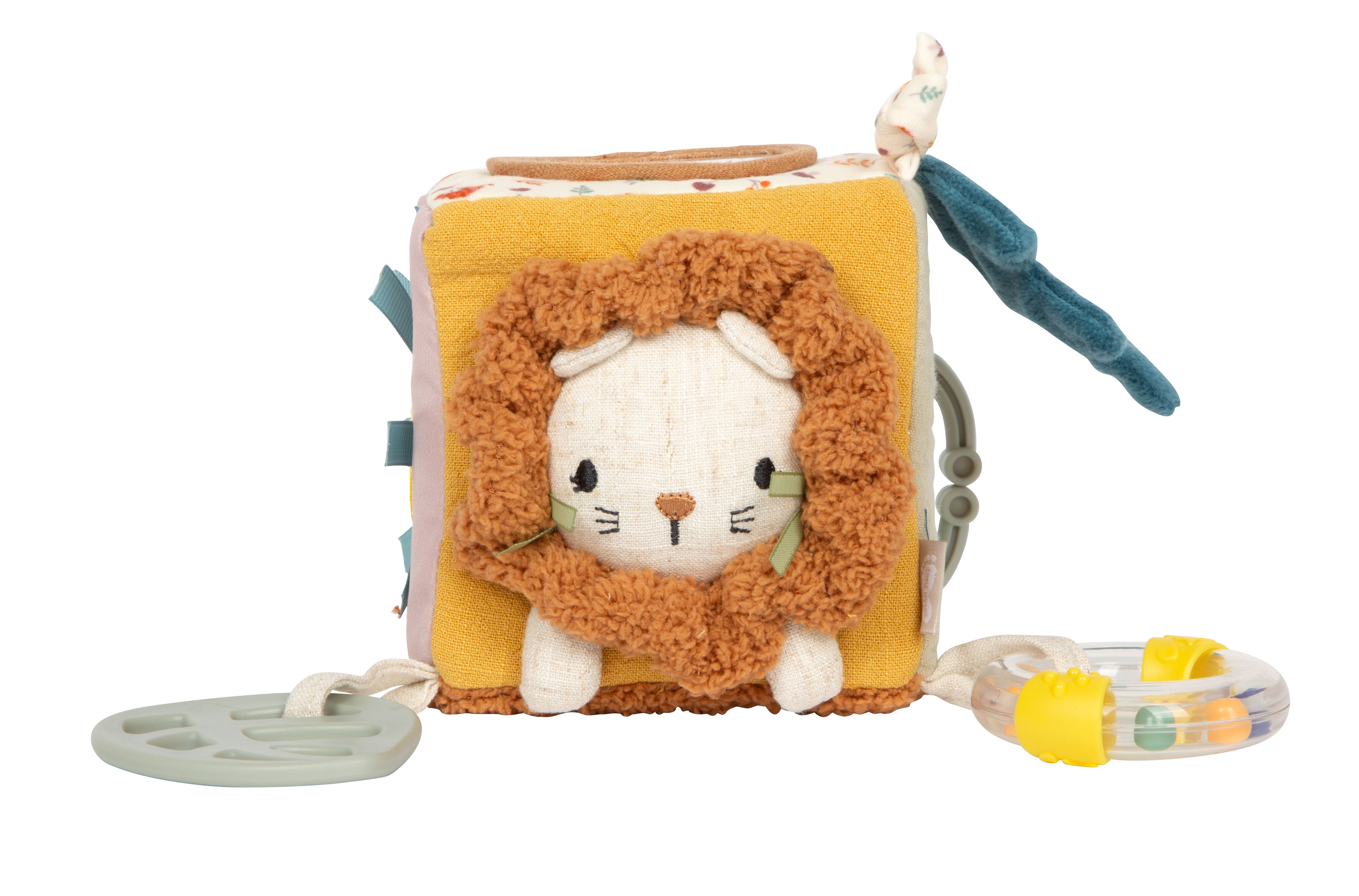 Babyspielzeug Spielwürfel mit Löwenmotiv und Greifring