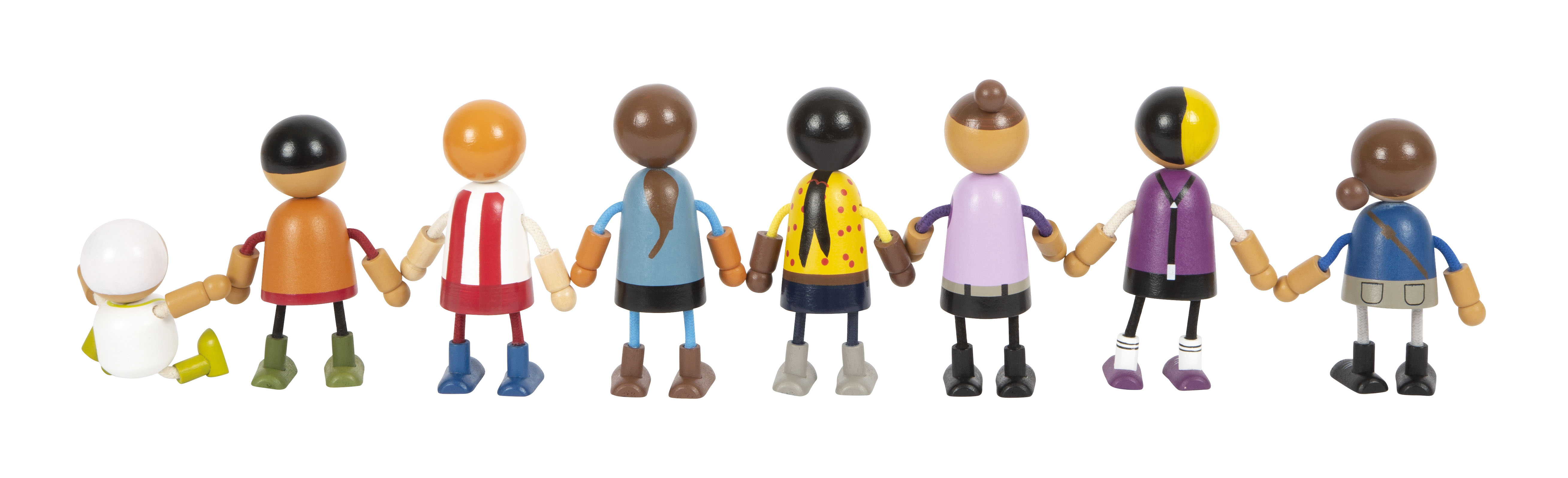 Biegepuppen-Familie aus Holz mit 8 Figuren