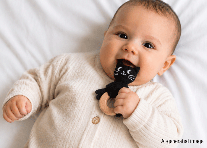 Baby, Baby-Zubehör, schwarze Katzen-Spielzeug, Beißring, creme Strampler/Overall, Baby, Schnuller, Beißring, Strickjacke, Cremefarben