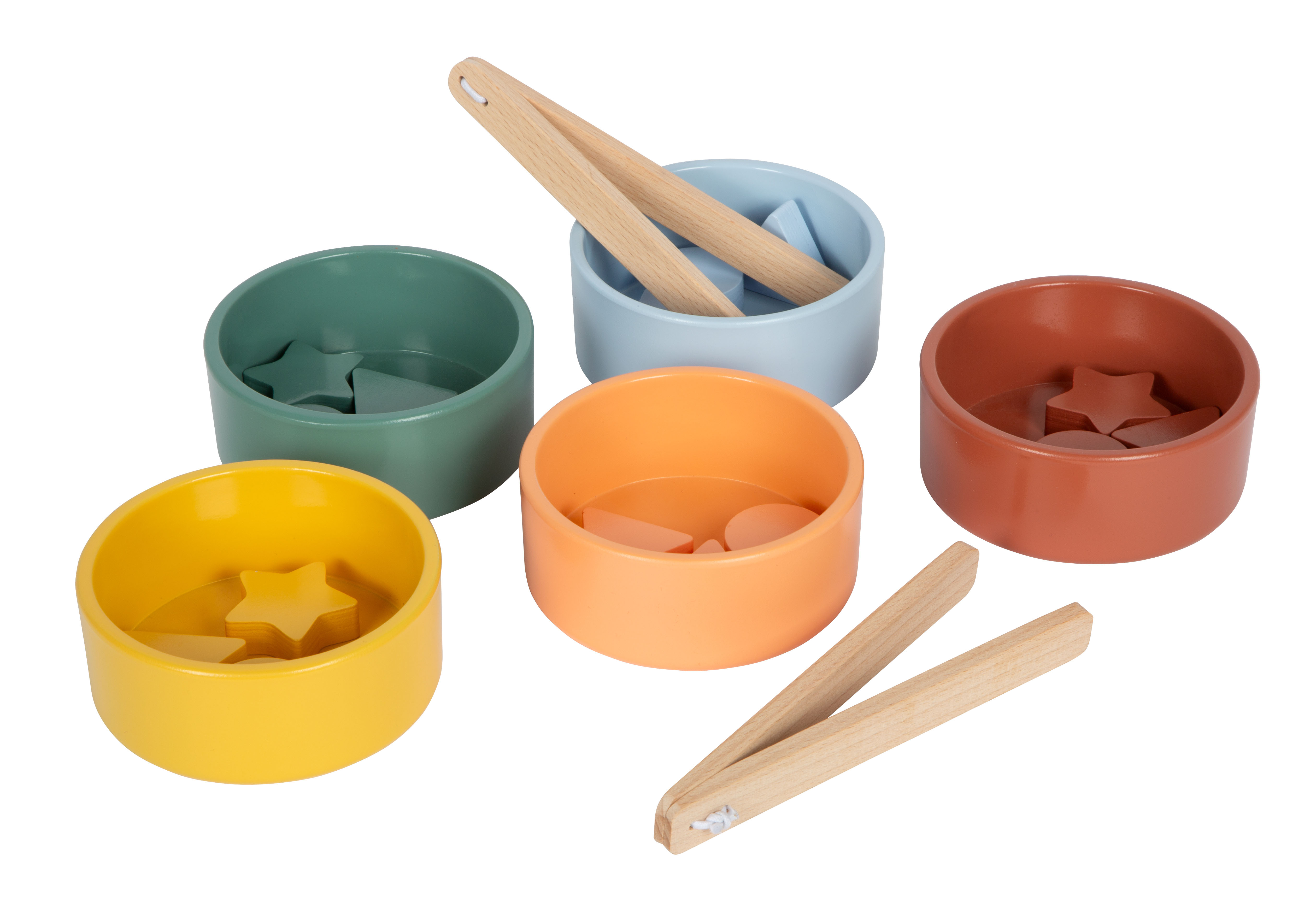 Farbiges Montessori Sortierspiel mit Zangen aus Holz