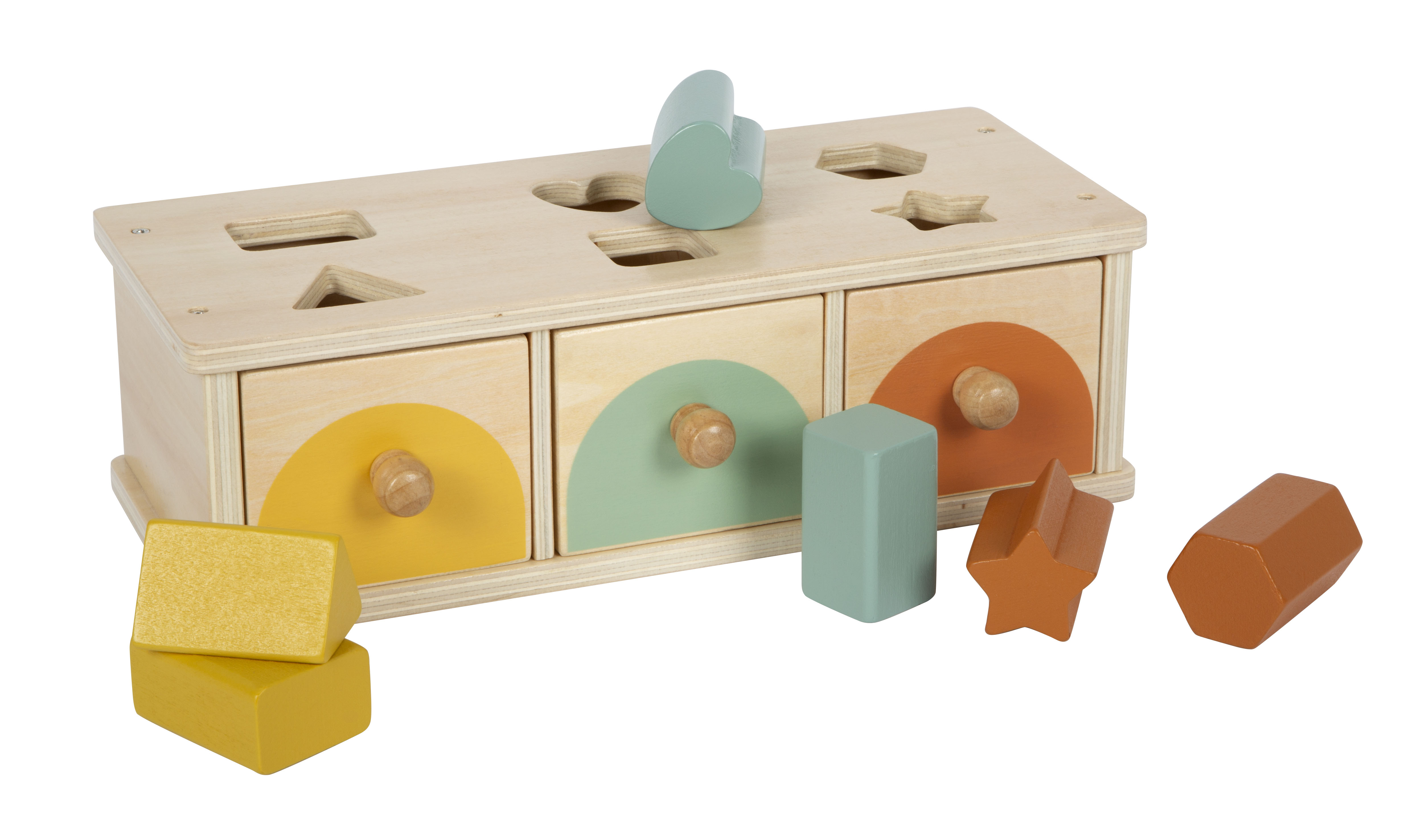 Montessori Sortierspiel aus Holz mit sechs Formen