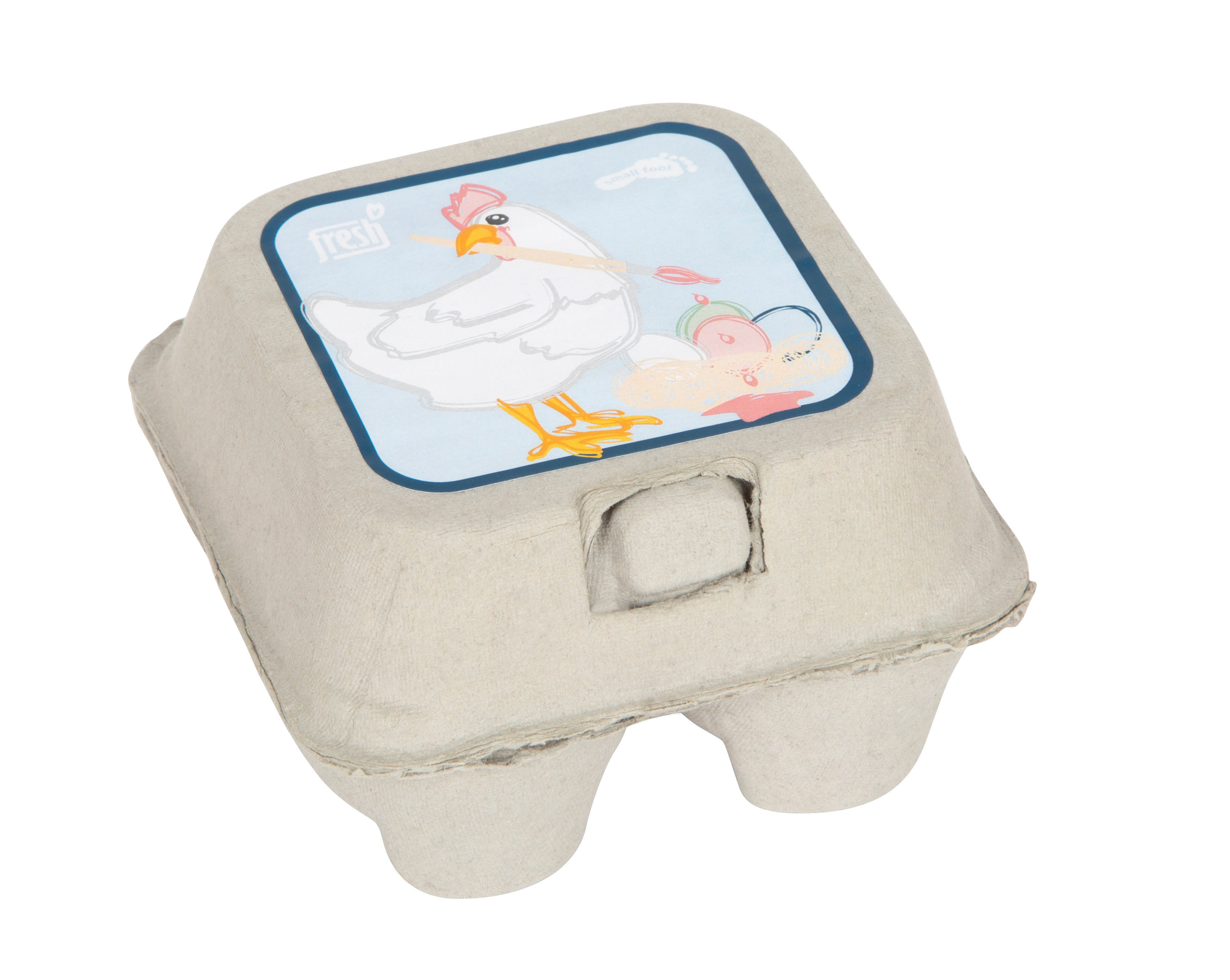 Bemalte Ostereier „fresh“ in einer Box mit Huhnmotiv