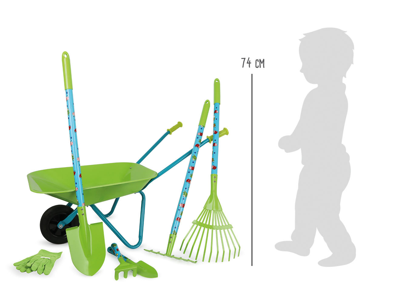 Großes Gartenset mit Schubkarre für Kinder