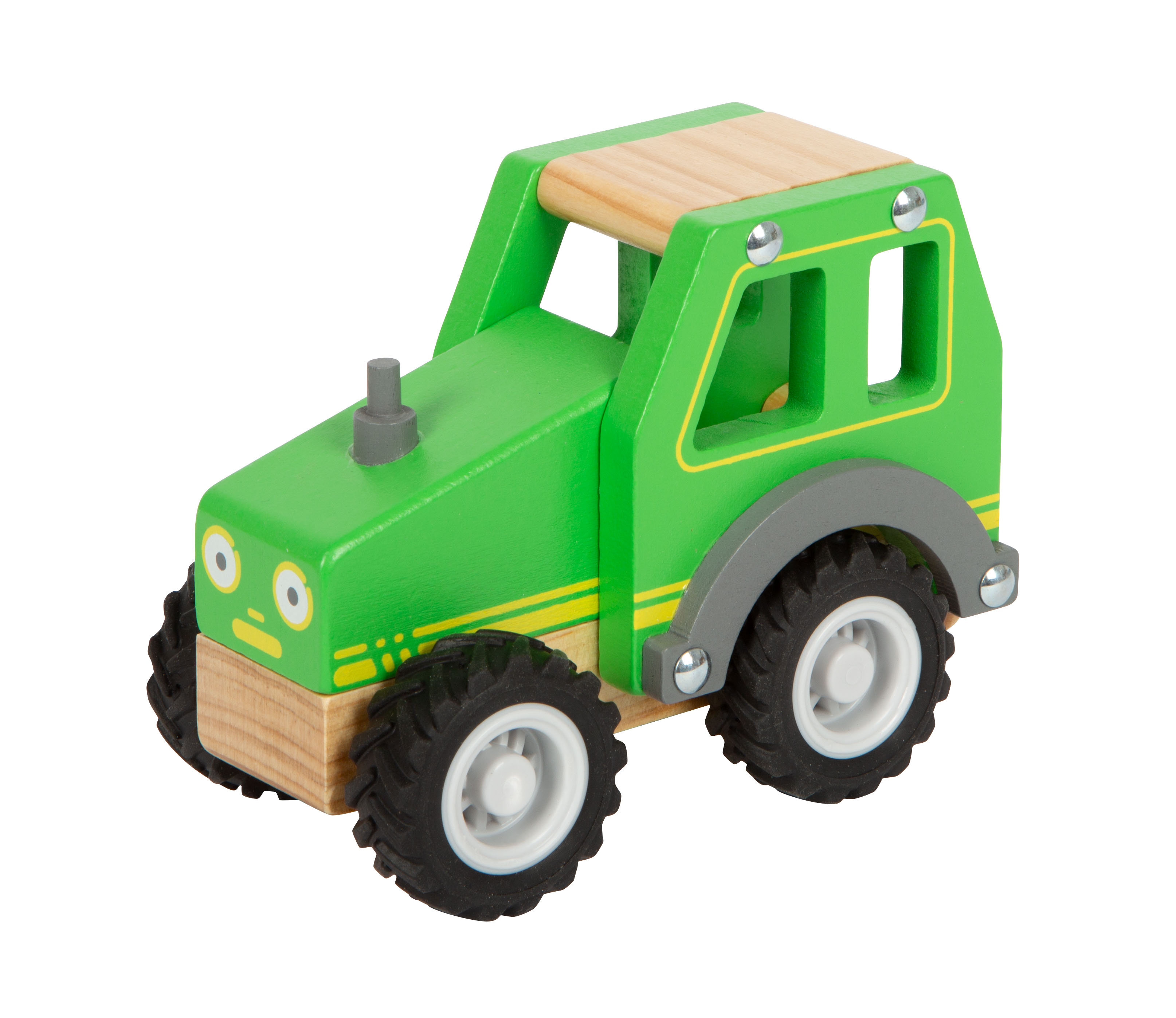 Grüner Spielzeug-Traktor aus Holz für Kinder