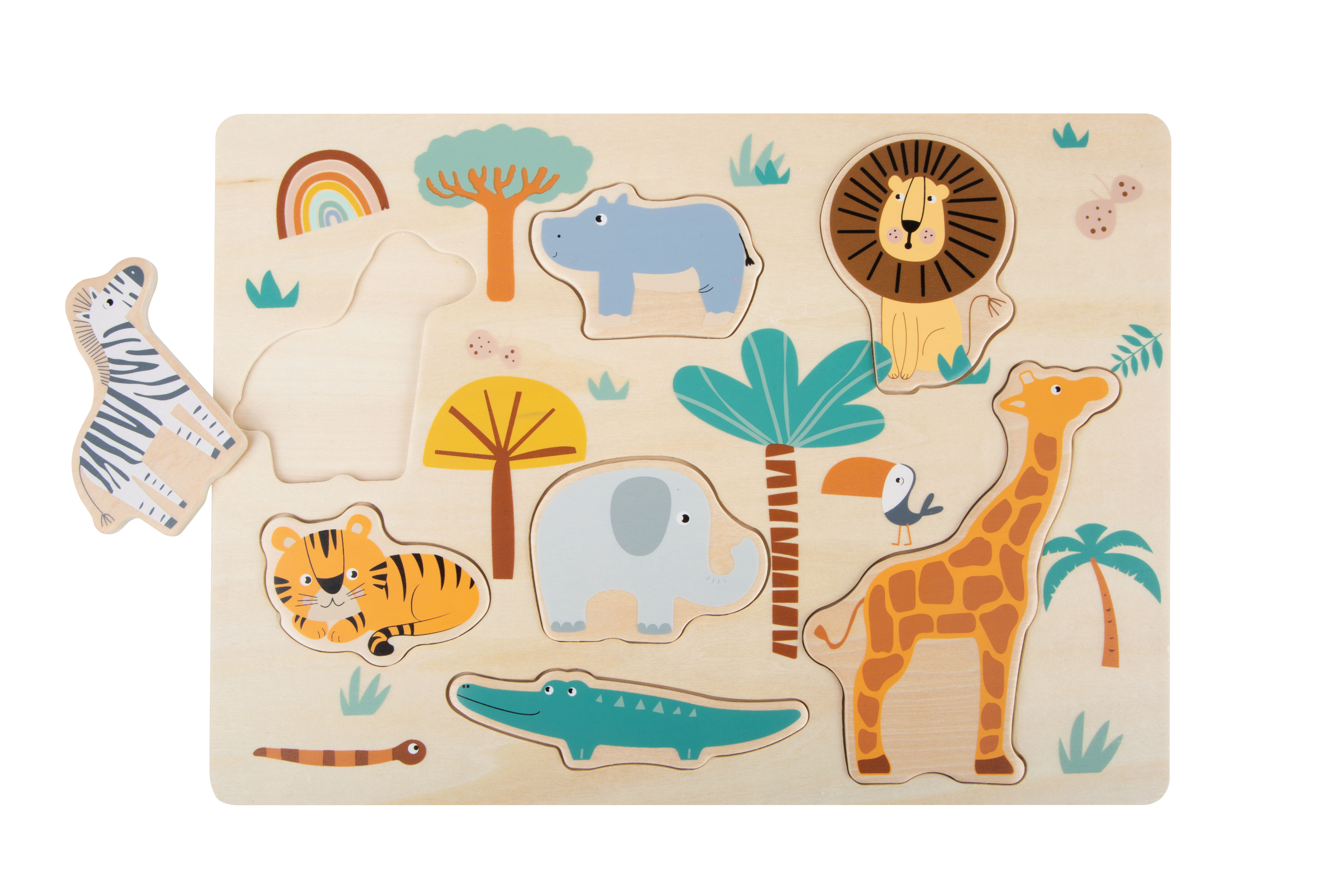 Setzpuzzle zum Erlernen der afrikanischen Tiere