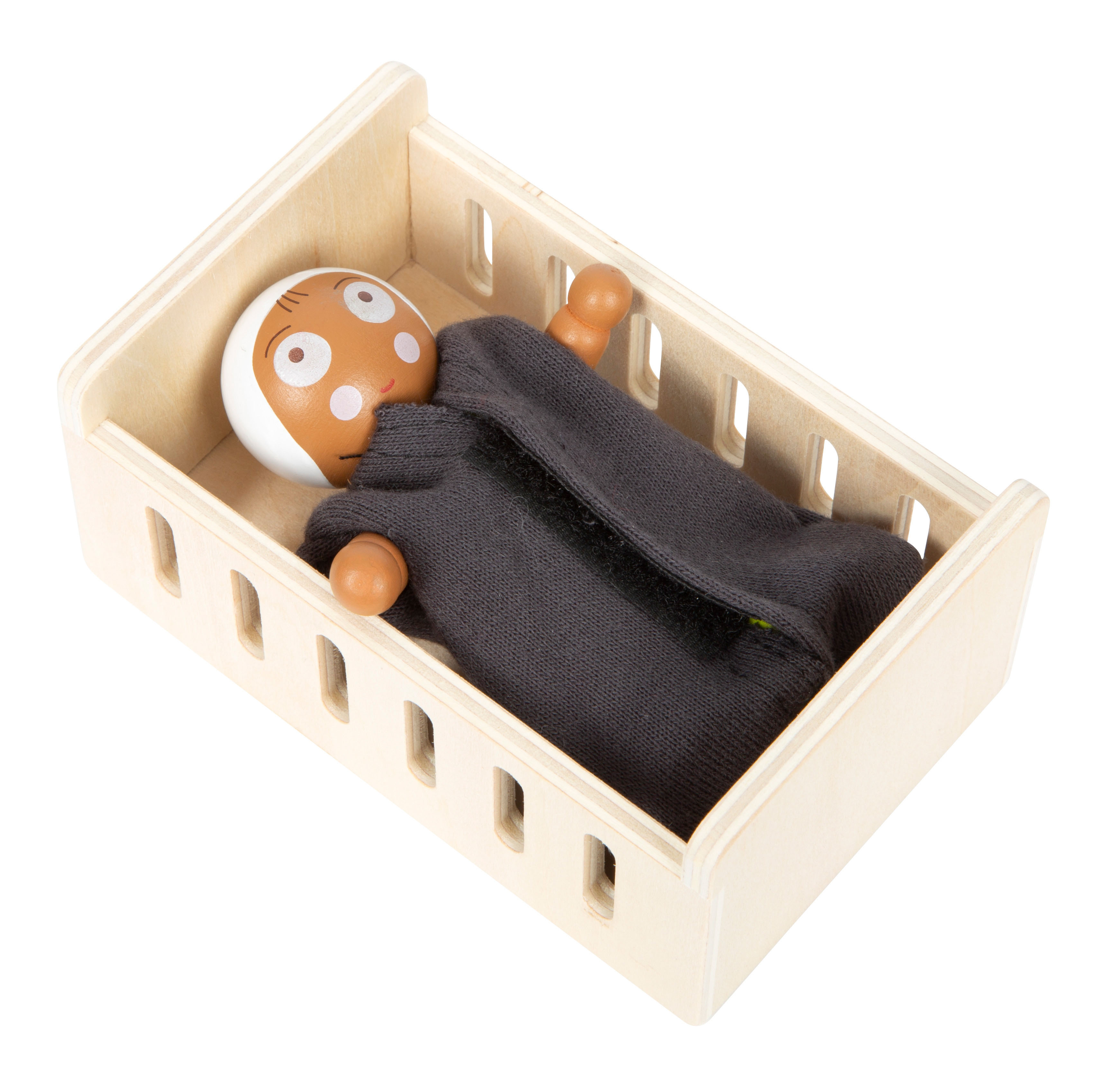 Puppenhaus mit Garten und Puppen mit Baby-Gitterbett