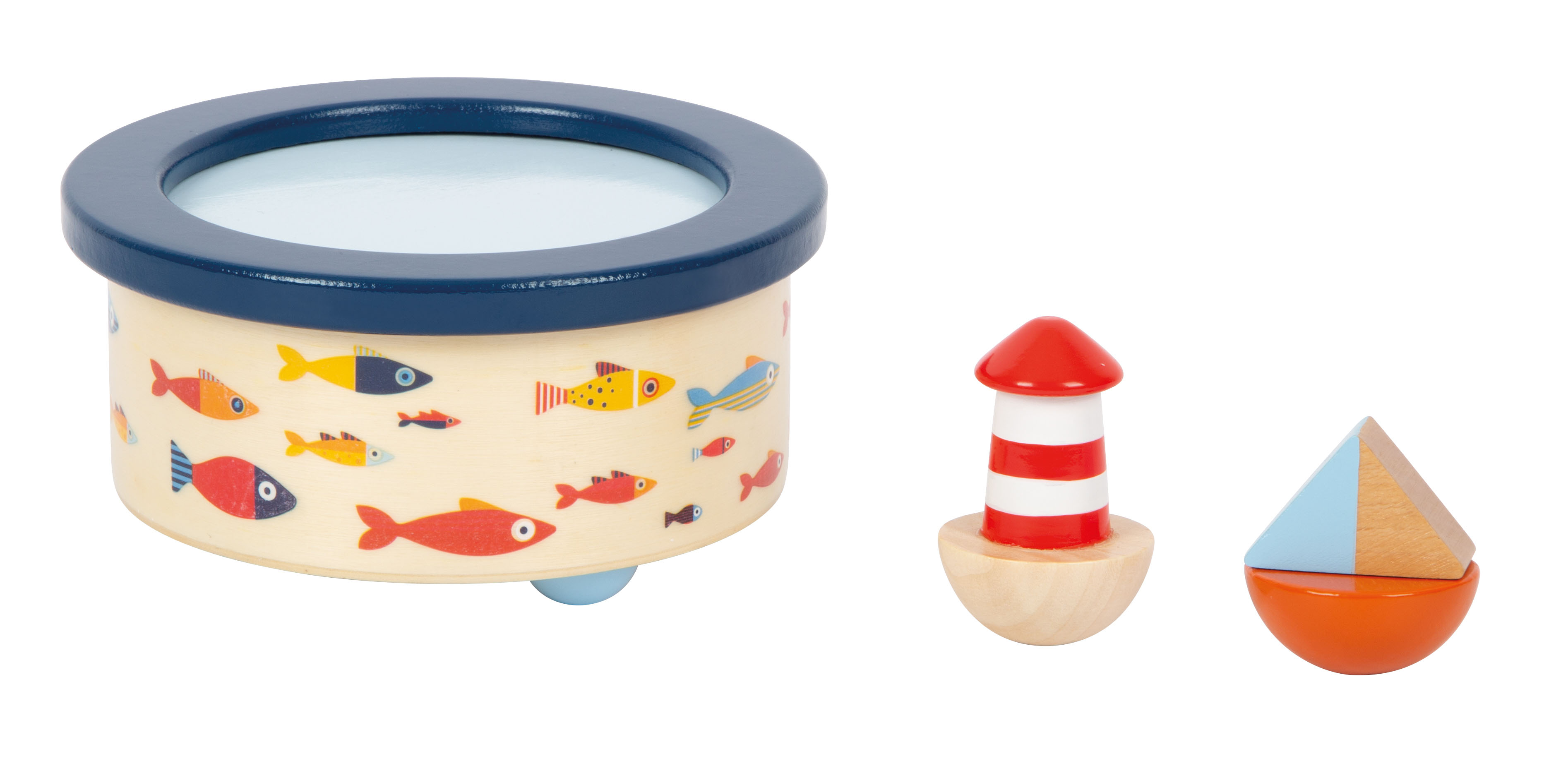 Maritime Spieluhr aus Holz mit zwei Figuren