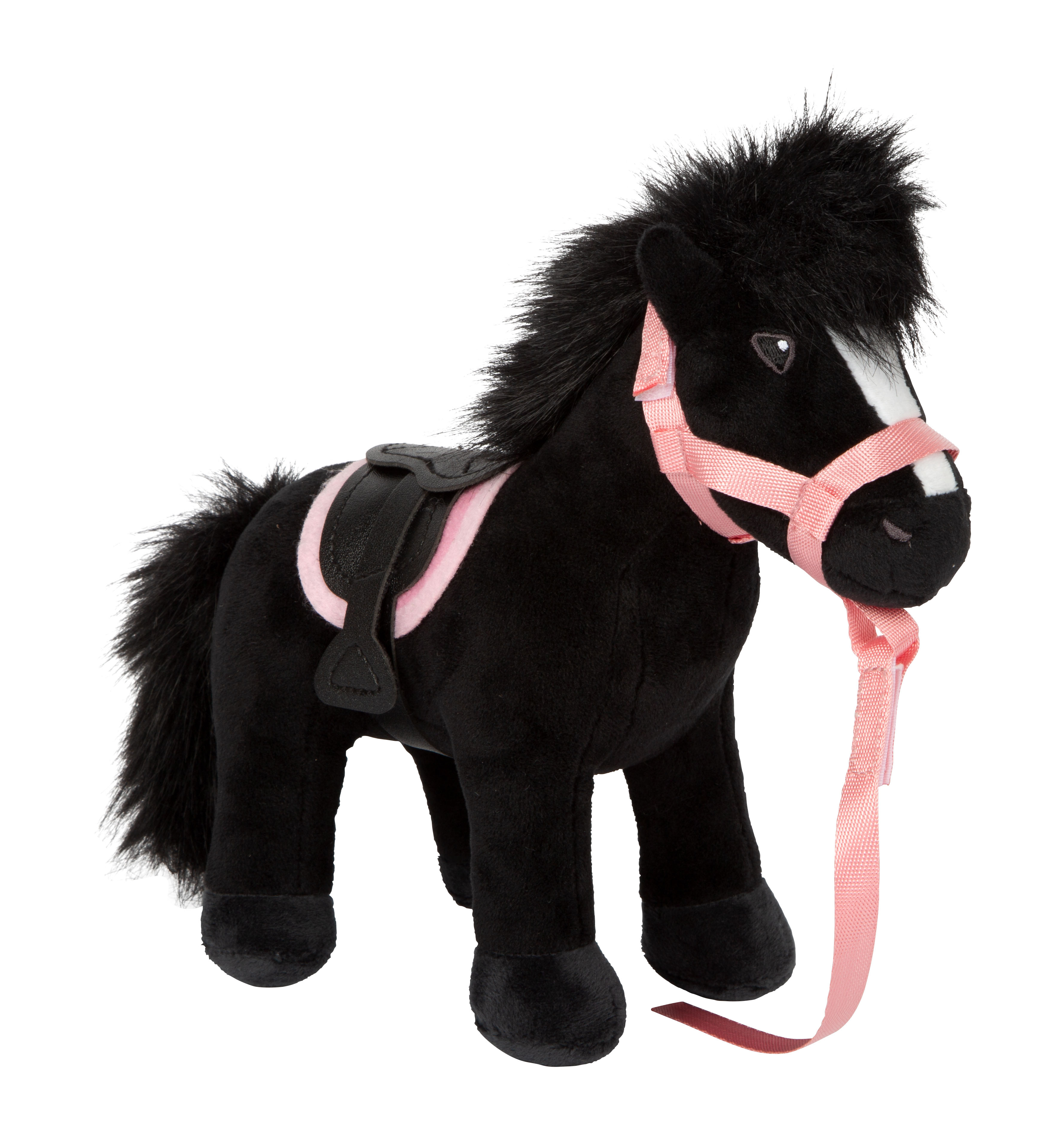 Schwarzes Plüschpferd Blacky mit weichem Fell