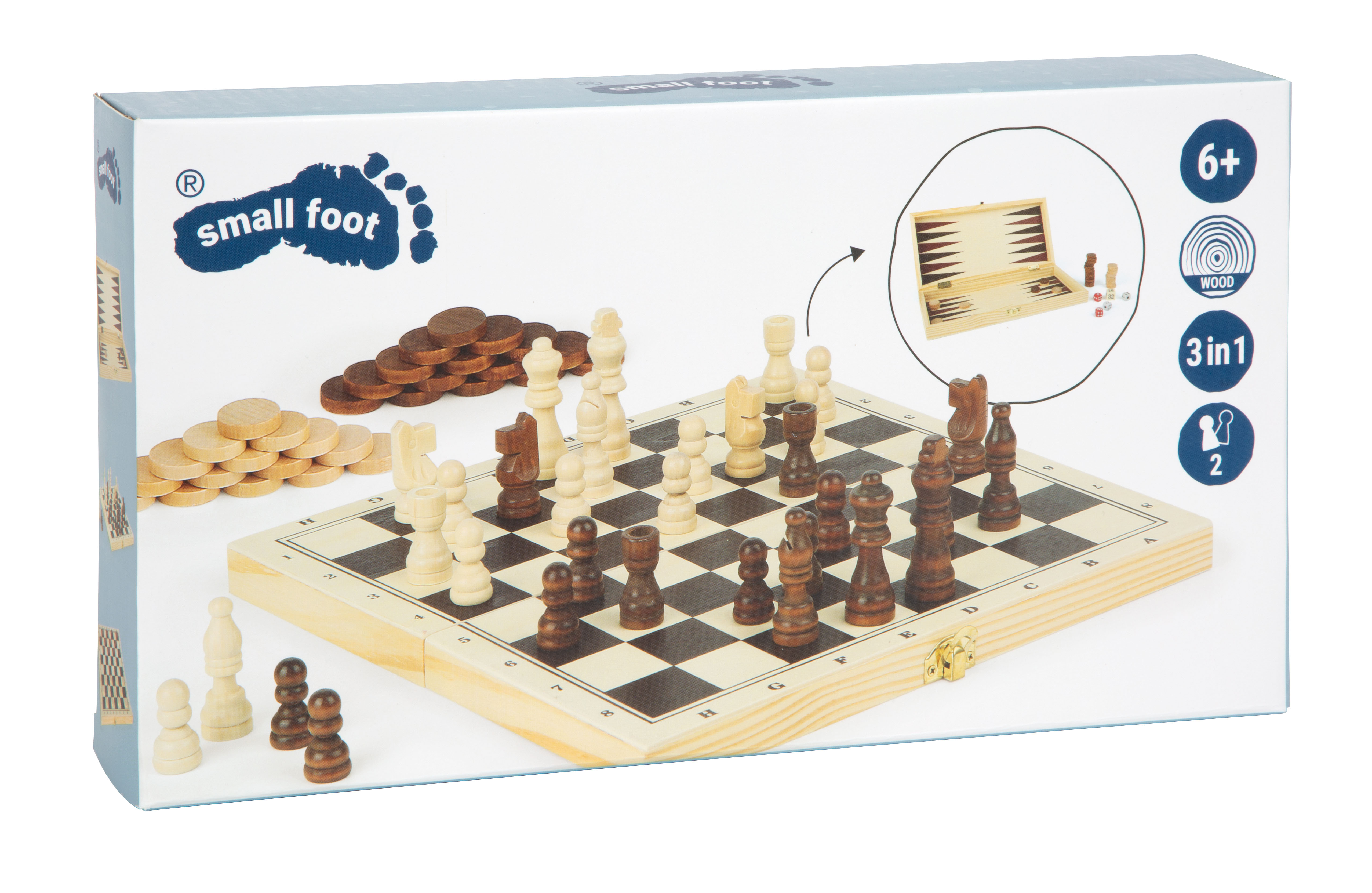 Verpackung Spieleklassiker 3in1 Holzkoffer