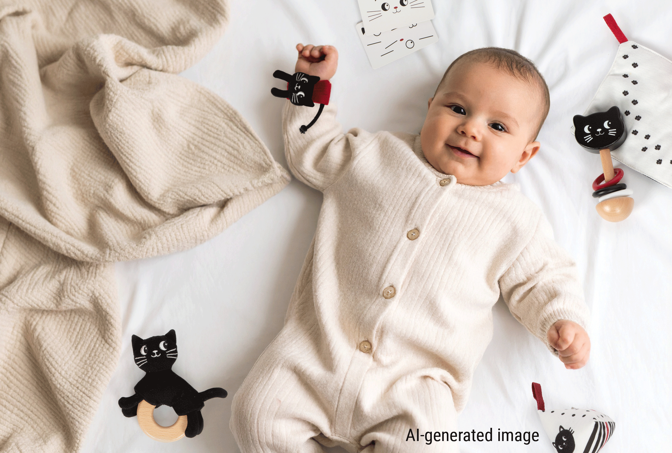 baby, onesie, beige, knit, katzendesign