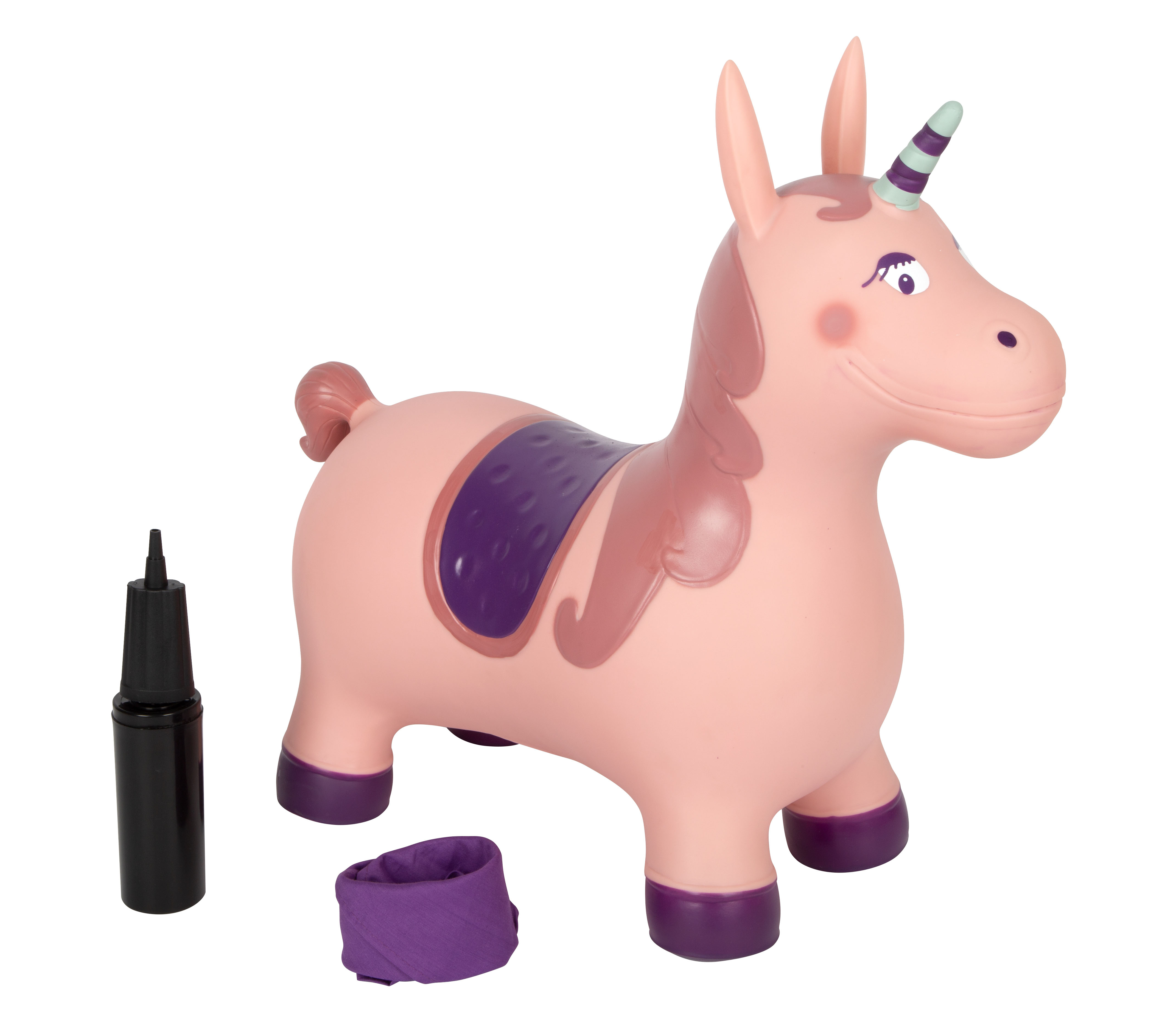 Hüpf-Einhorn mit abnehmbarem Halstuch und Luftpumpe