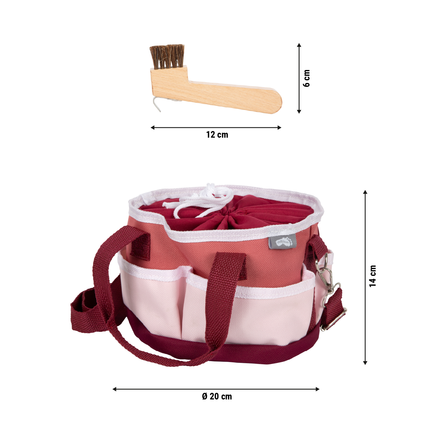 Pferdepflegeset Mit Tasche Rot Größenskizze