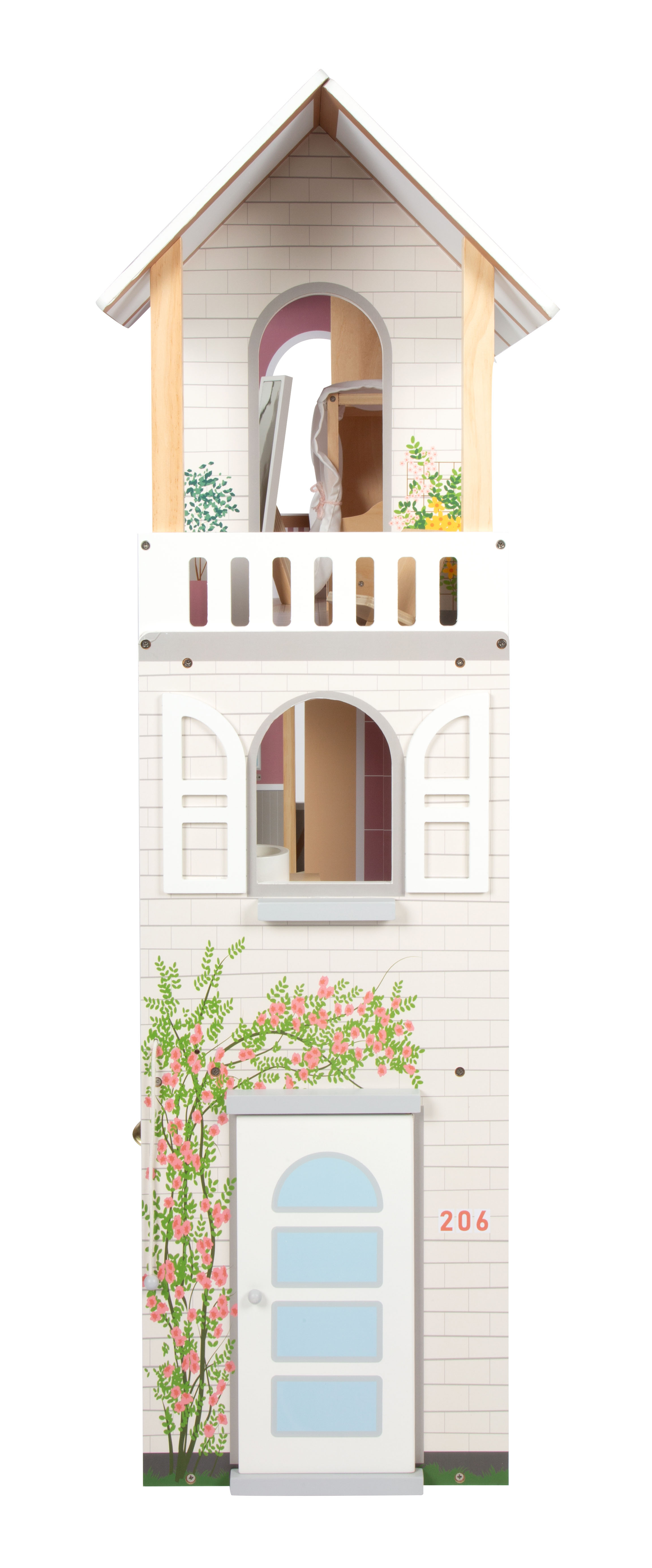 Puppenhaus Traumvilla XL von der Seite mit Tür und Fenstern