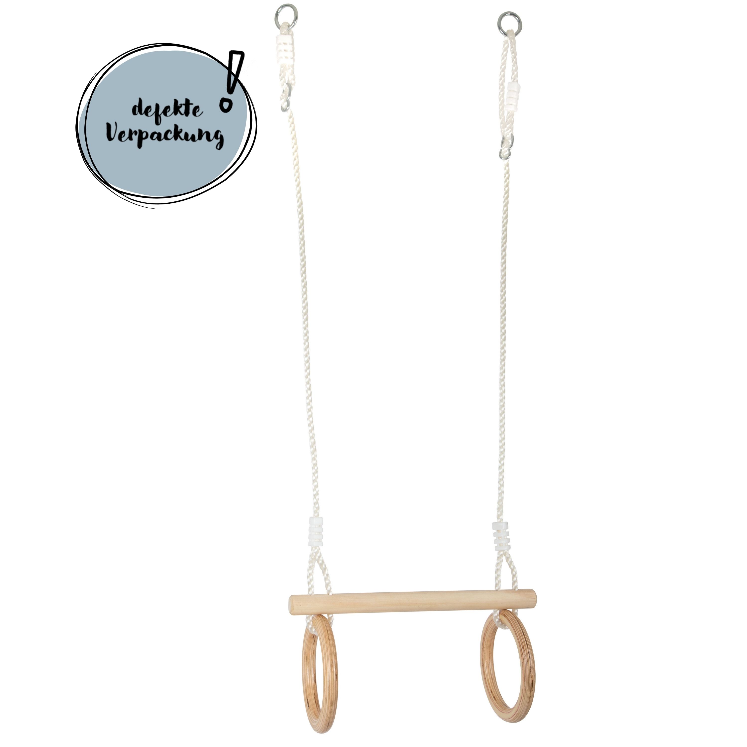 Trapezschaukel mit Turnringen für Kinder mit defekter Verpackung