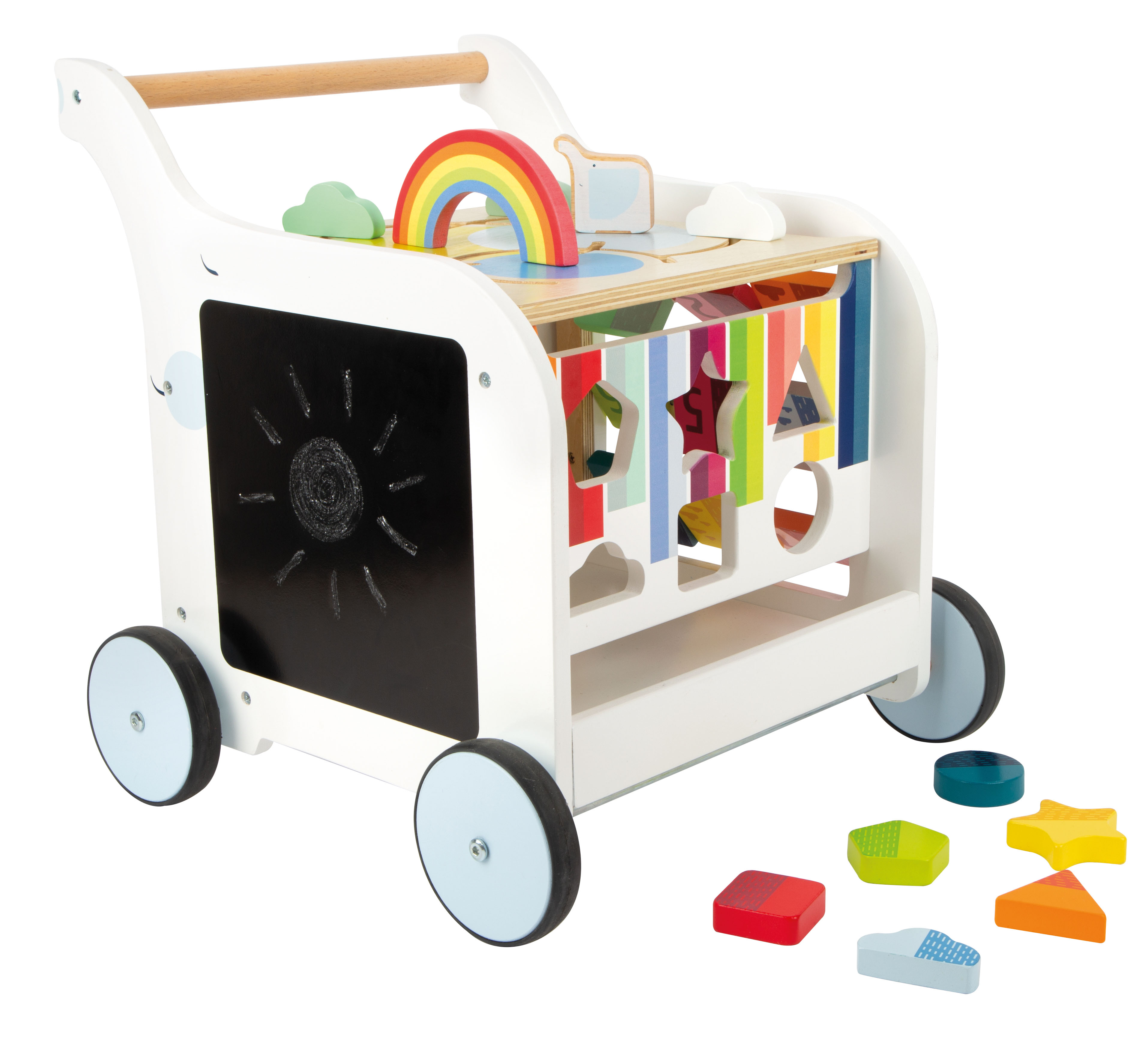 Holzspielzeug Lauflerwagen mit Elefant und Regenbögen