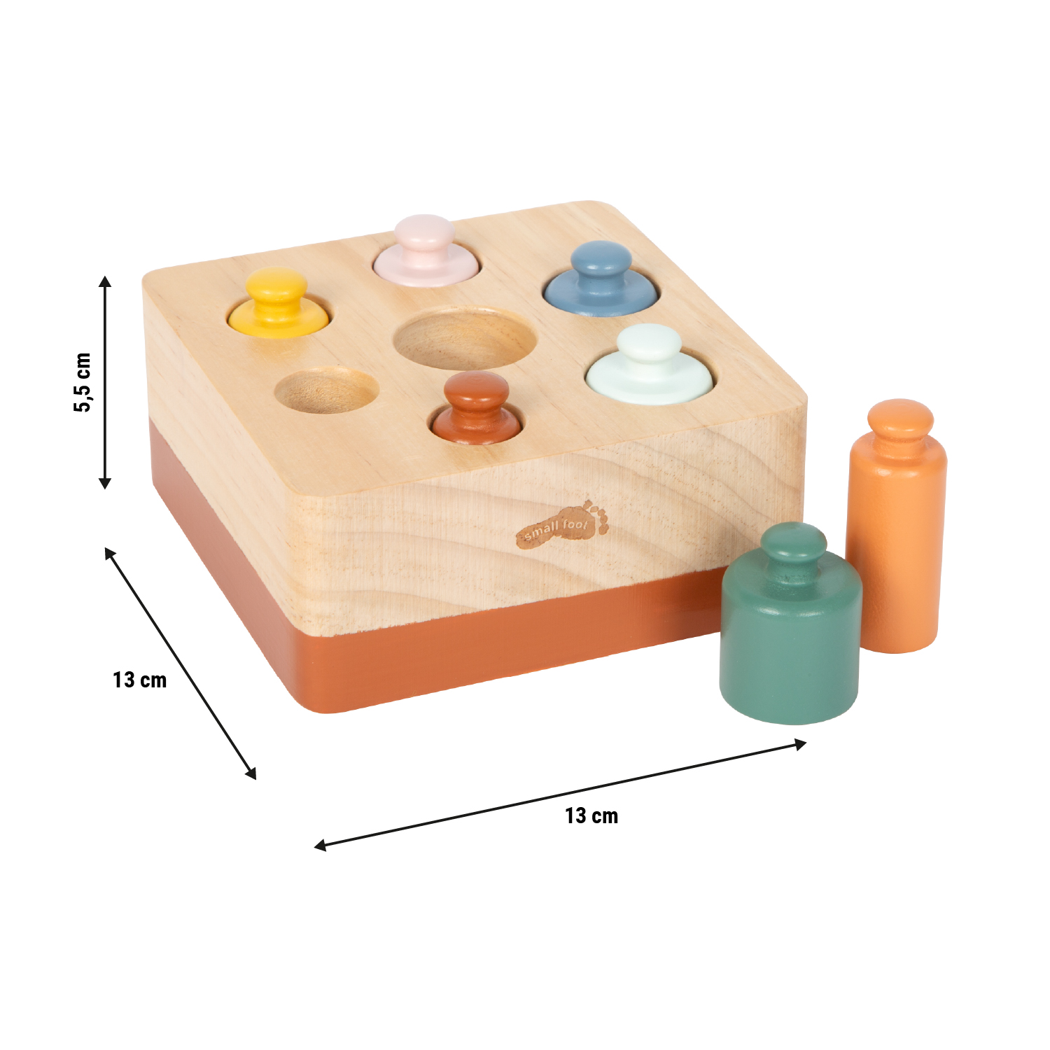 Montessori Steckspiel mit Zylindern als Maßgrafik mit Produktabmessungen