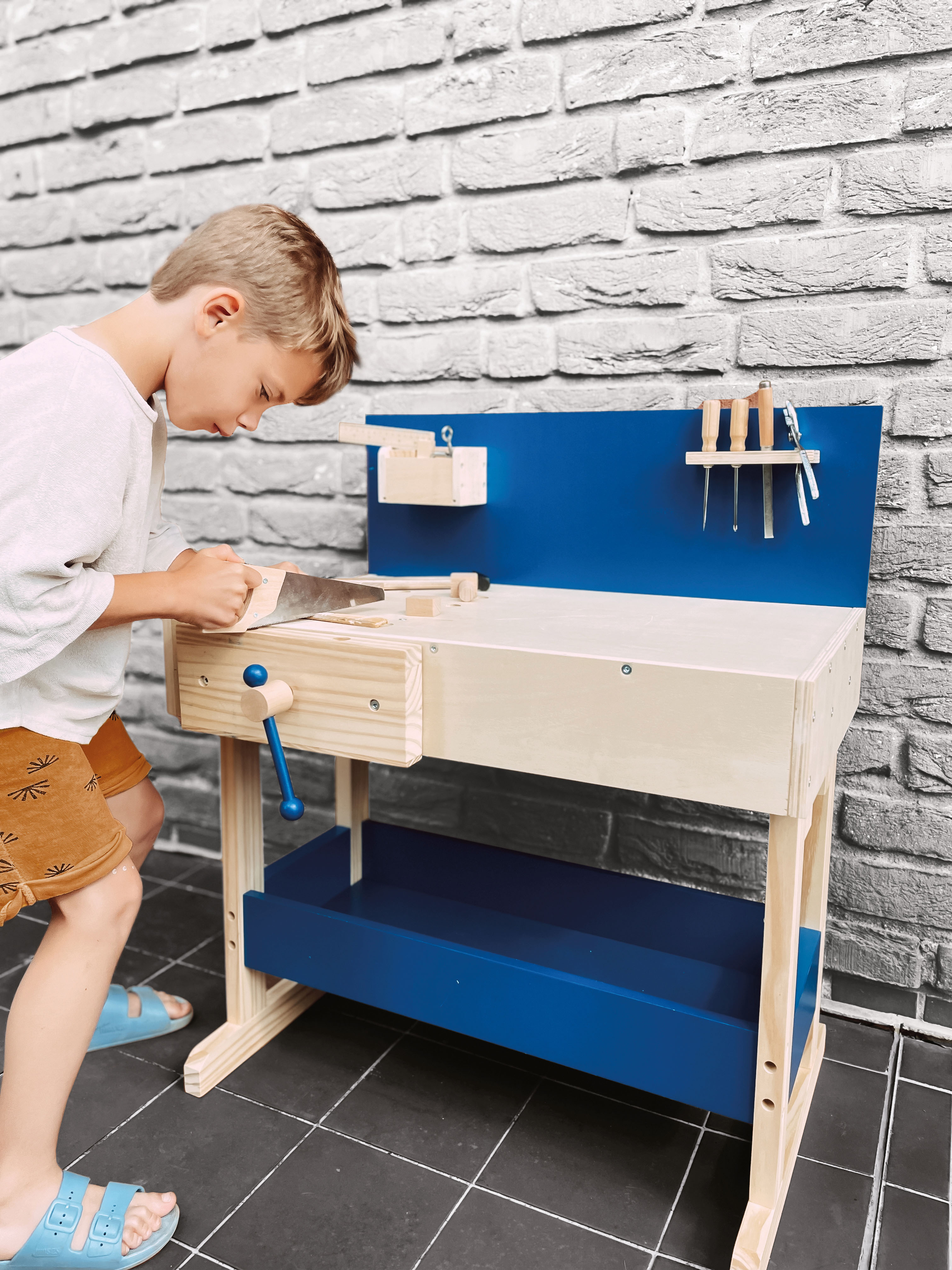 Kinderwerkbank Blau mit Zubehör für Kinder