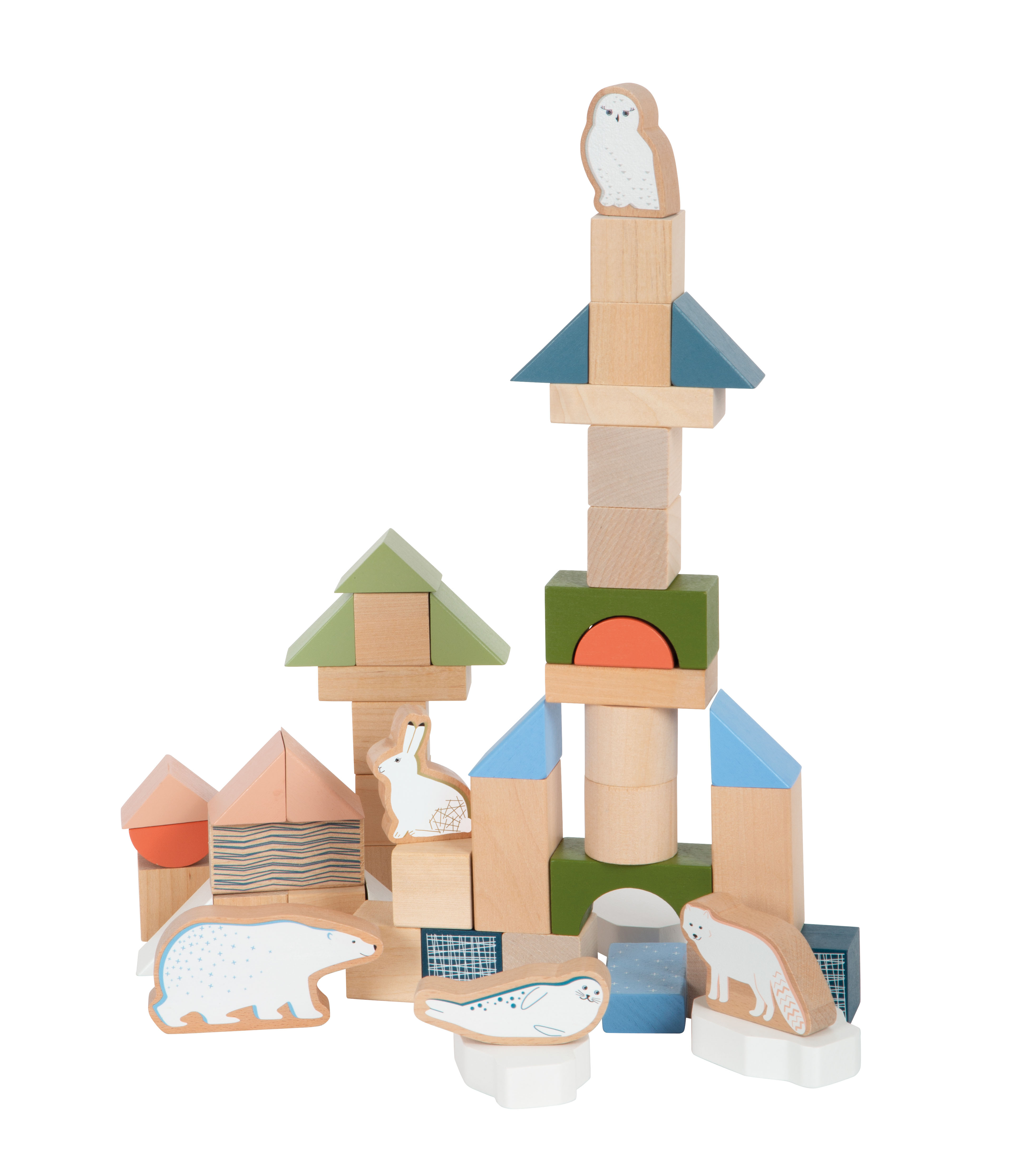 Holzklötze für Kinder mit Arktis-Motiven