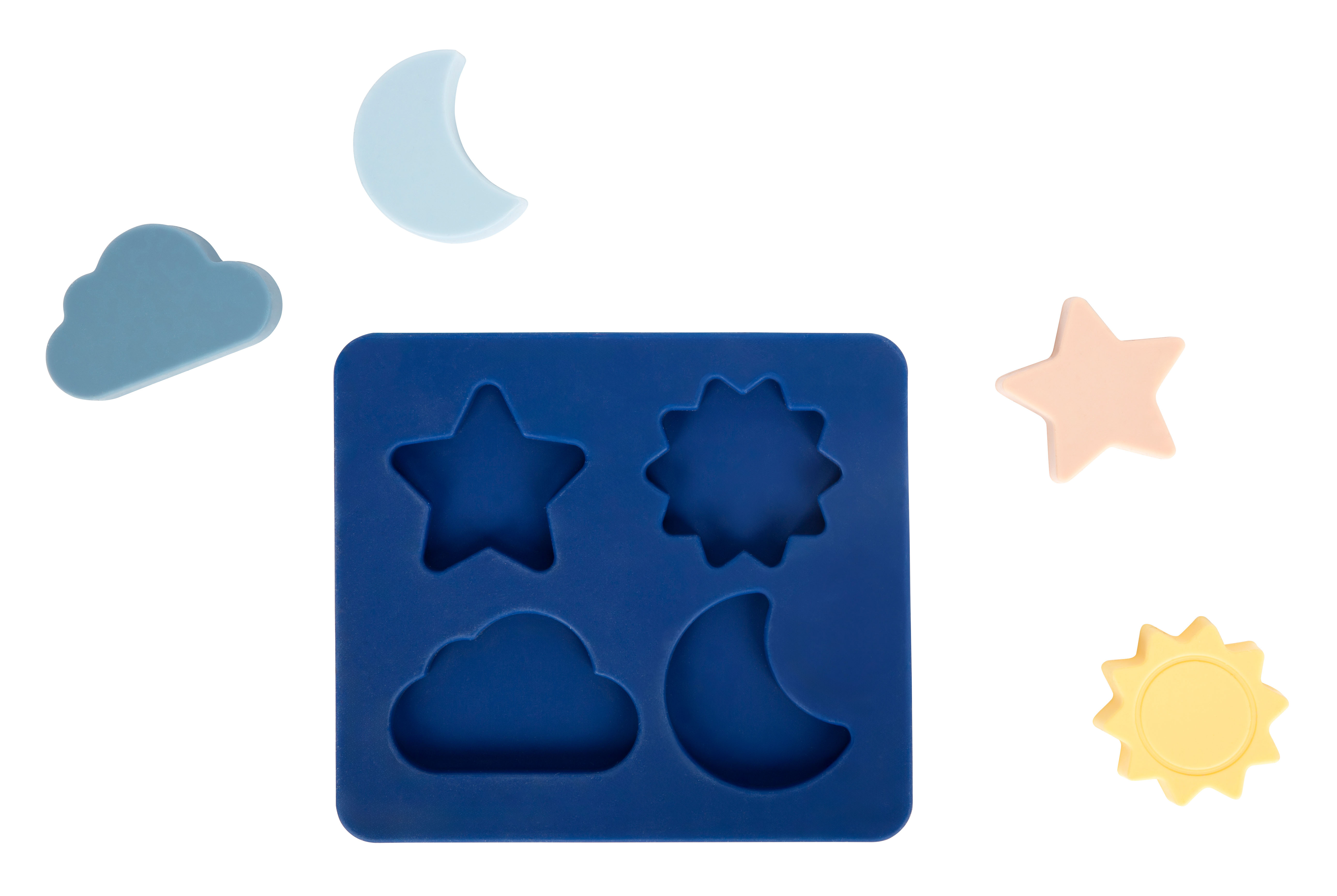 Blaues Silikon-Setzpuzzle mit vier Teilen für die Badewanne