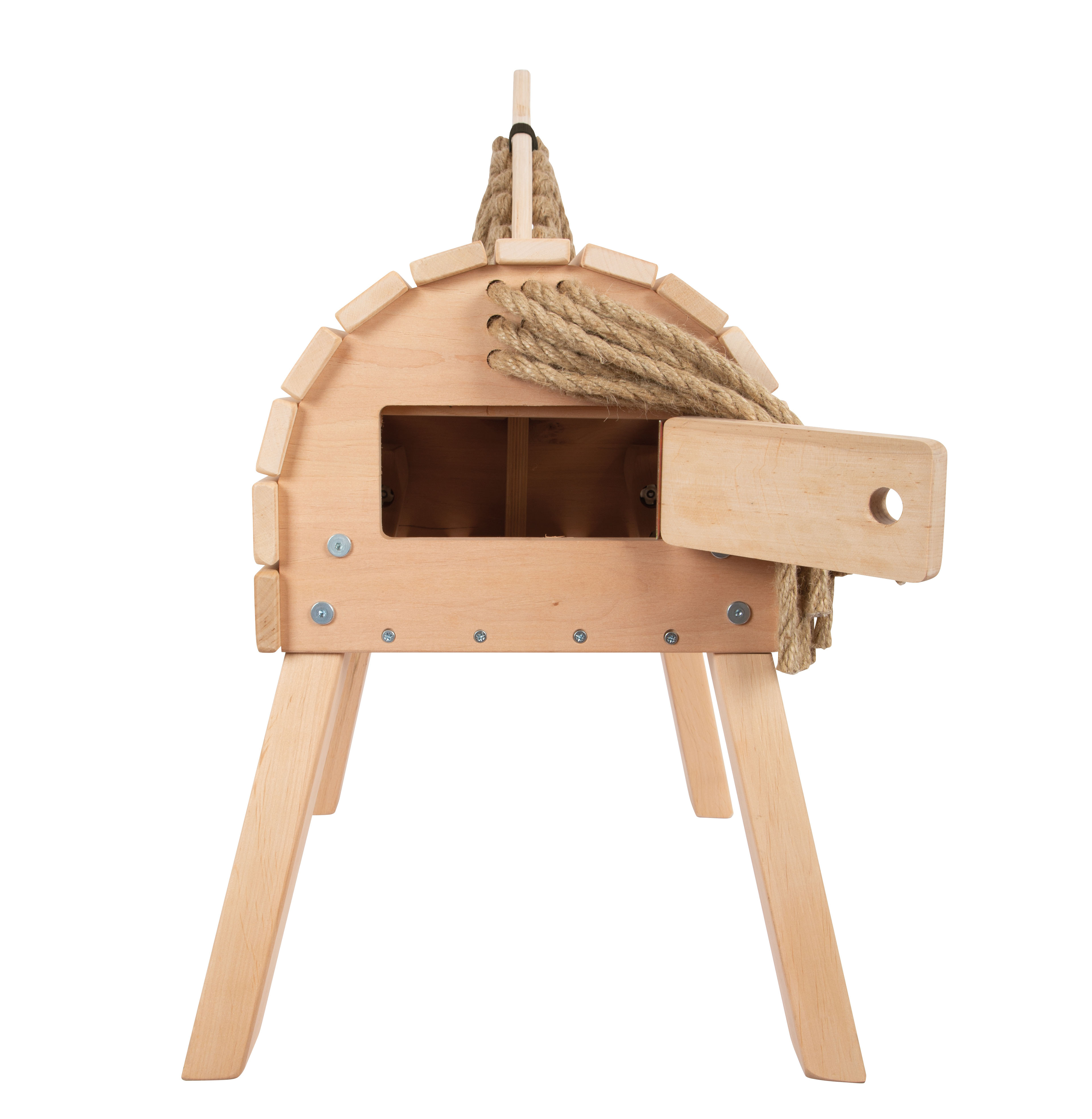 Holzpferd für Kinder mit Klappe an Rückseite