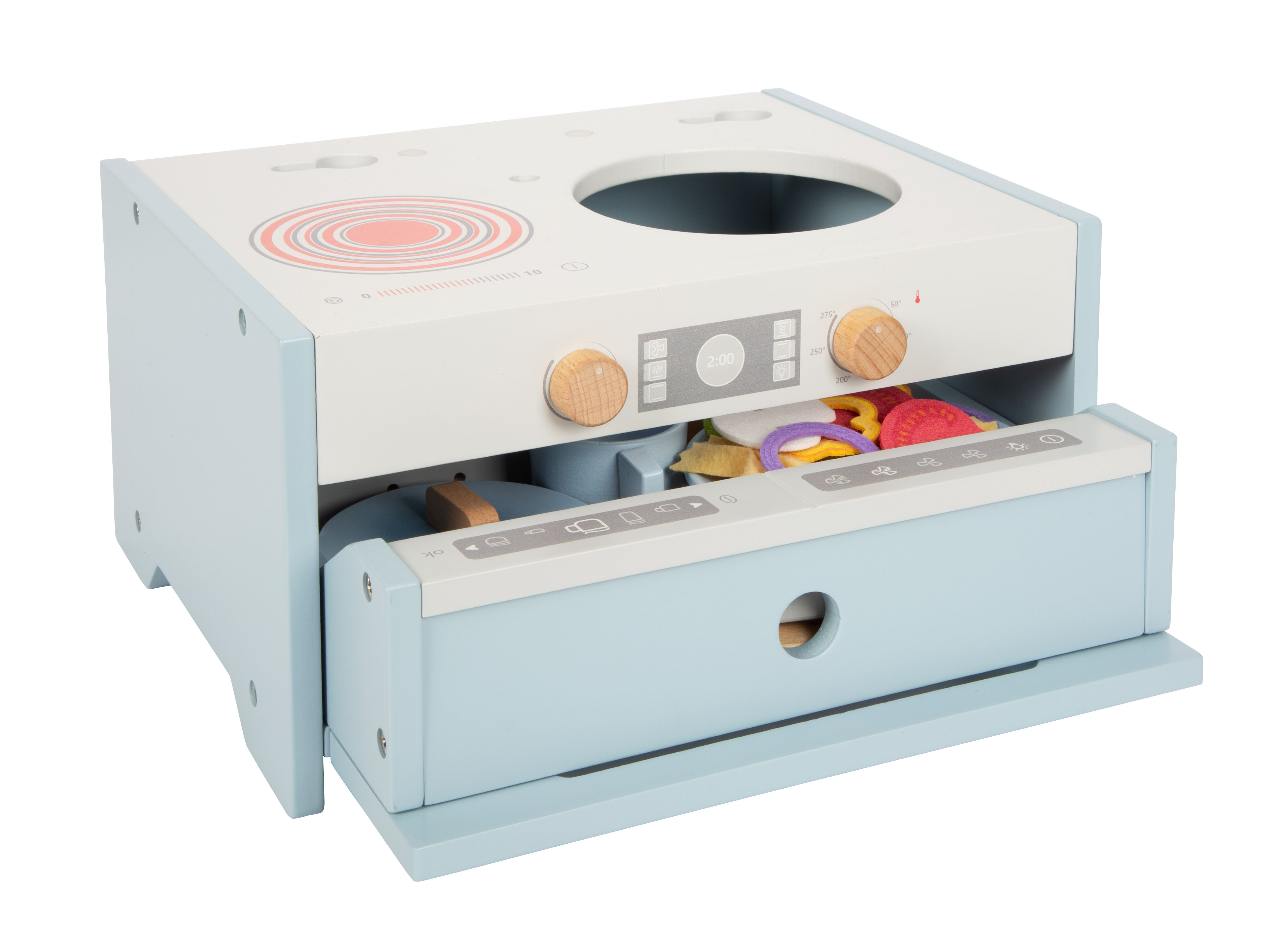 Kinderküche kompakt blau mit Backofen Stauraum platzsparend