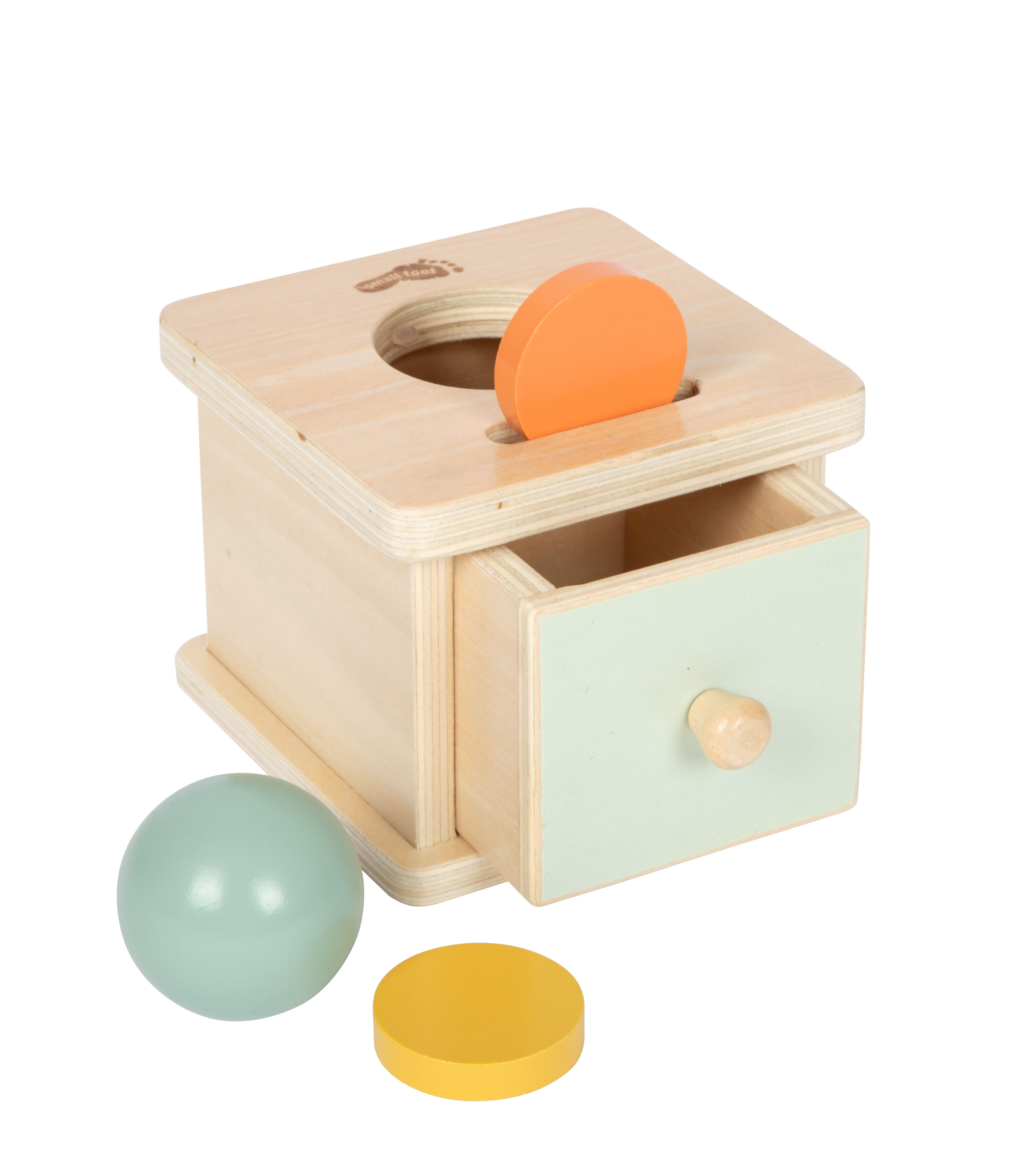 Montessori-Steck- und Kugelkasten mit Münze und Kugel