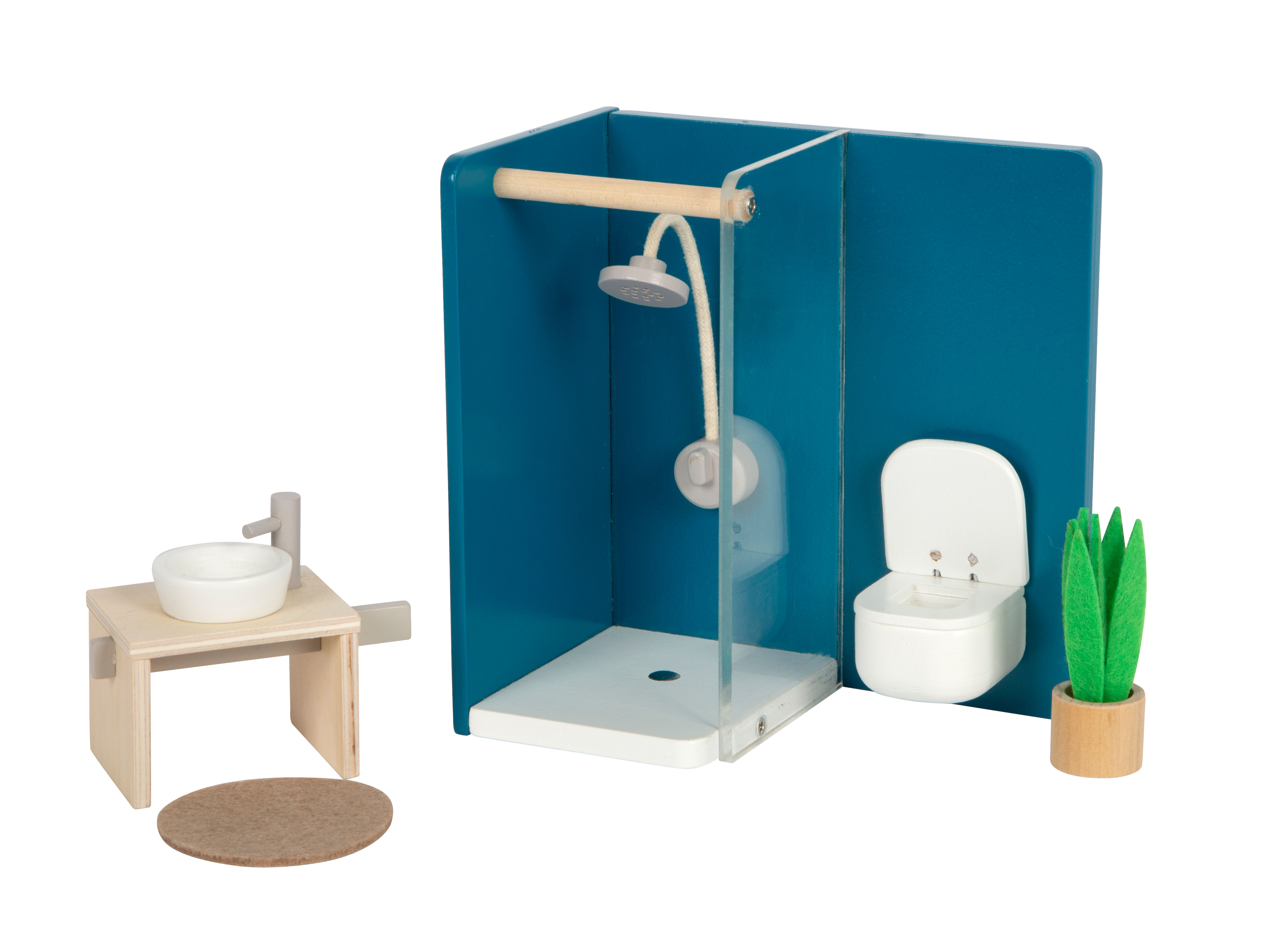 Puppenhausmöbel Badezimmer mit Zubehör Toilette Deckel geöffnet