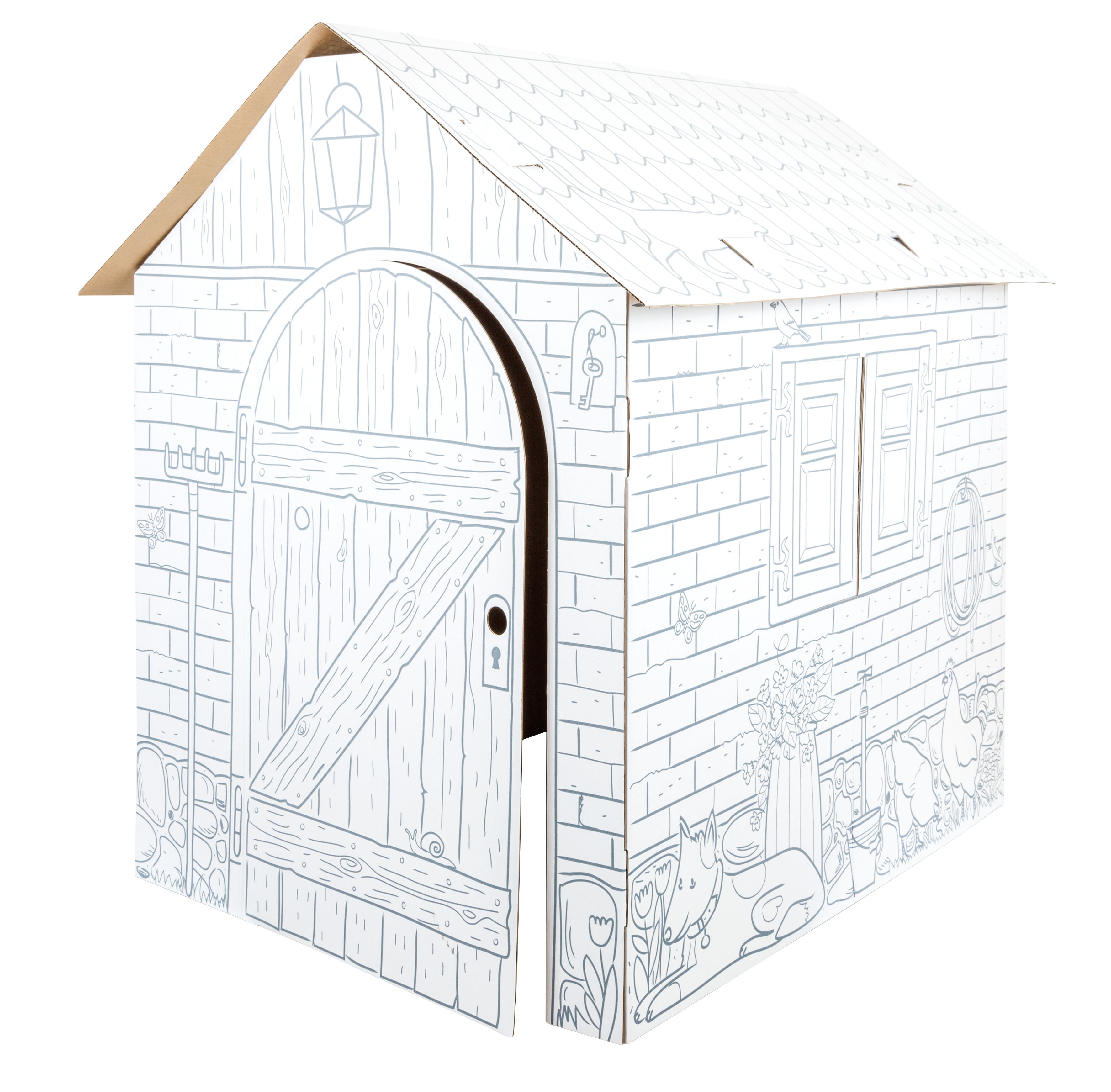 Großes Spielhaus mit Tür für Kinder zum Bemalen