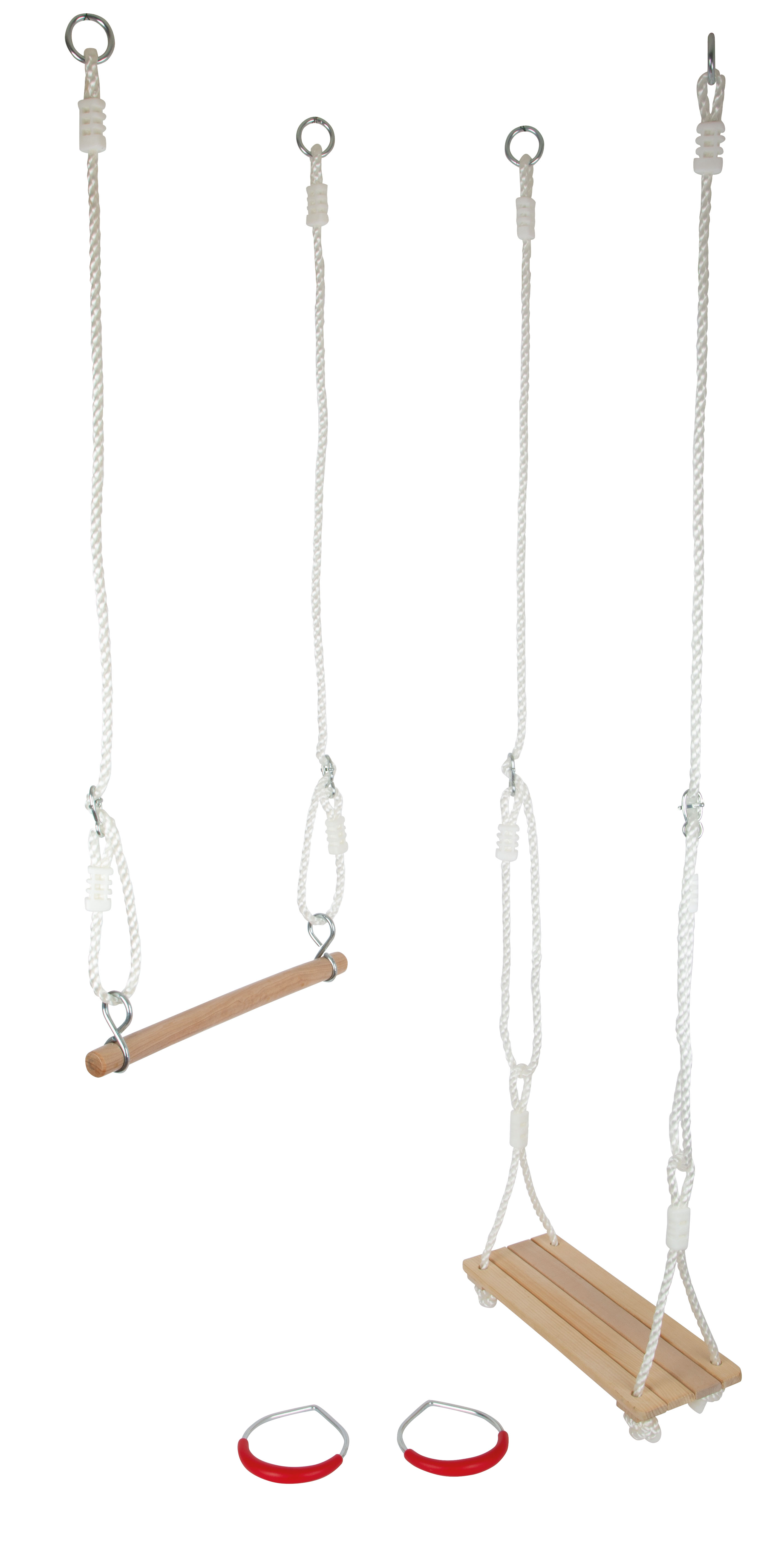 Schaukelset mit Trapez, Turnringen und Holzschaukel