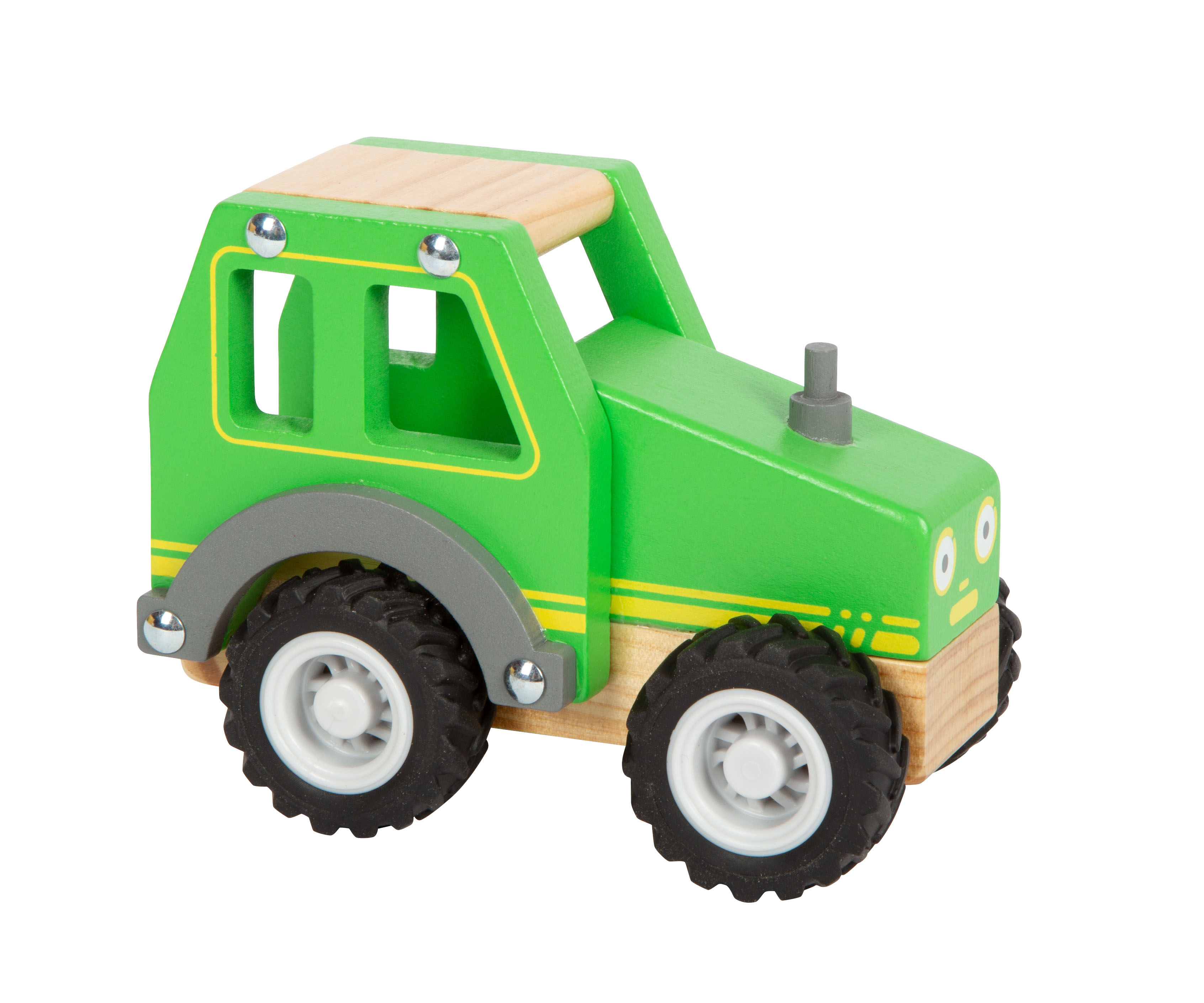 Grüner Traktor aus Holz zum Spielen für Kinder