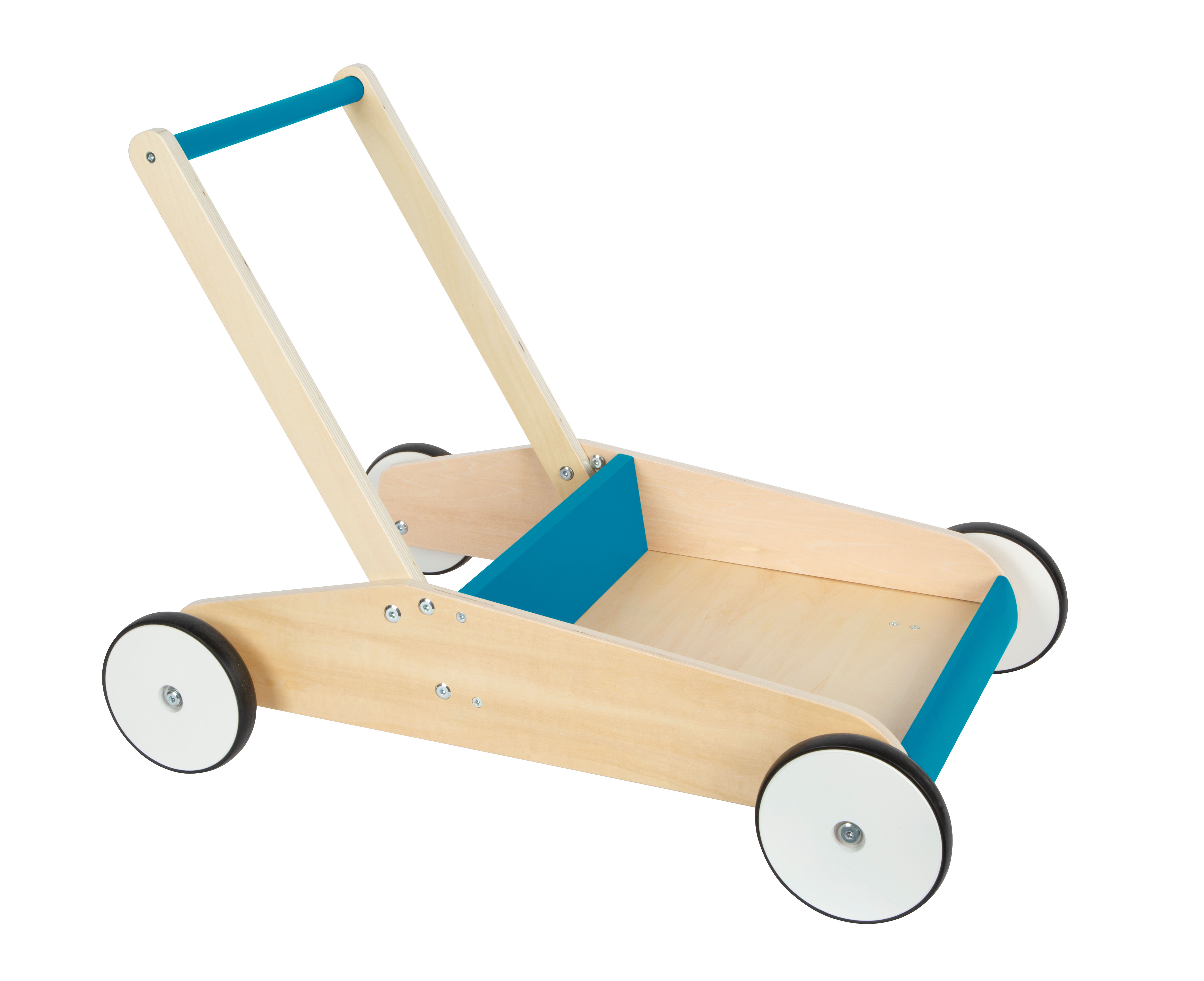 Lauflernwagen aus Holz mit blauen Details
