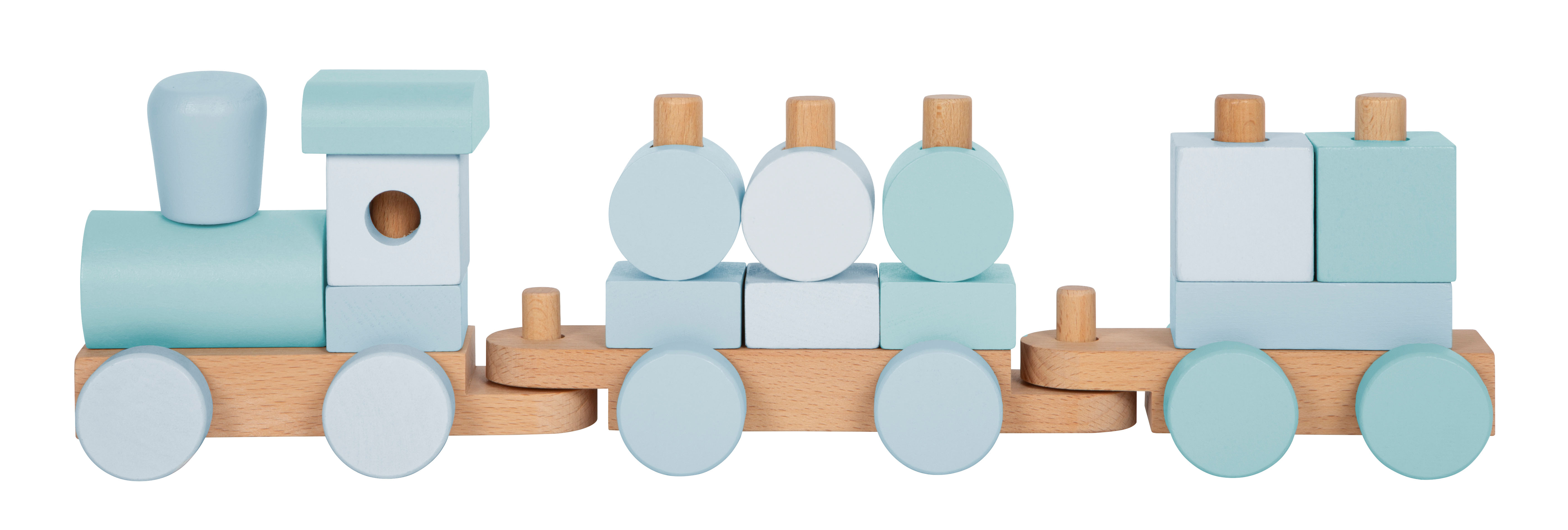 Holzzug auf Rädern mit zwei Wagons