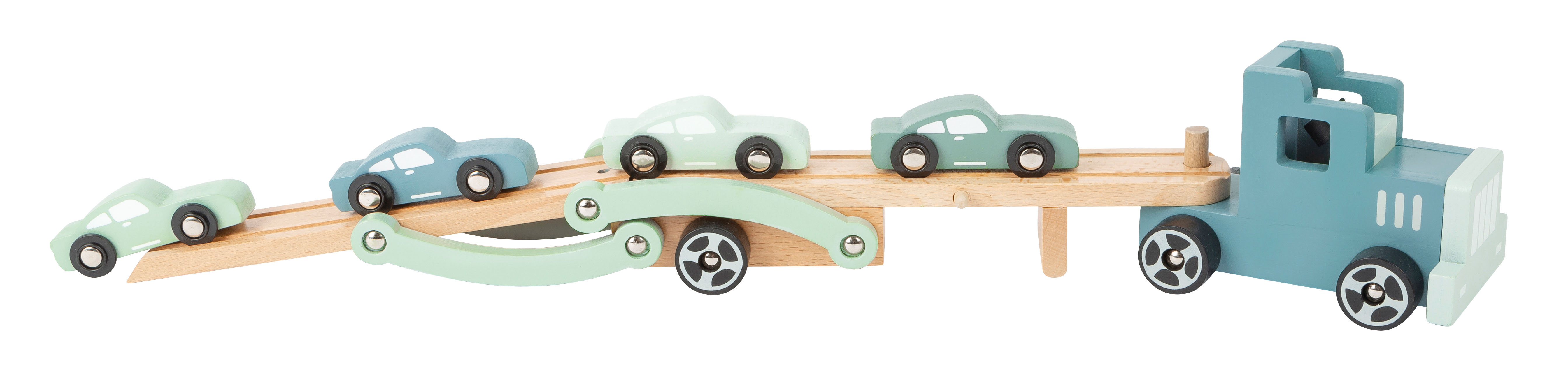 Transporter mit Spielzeugautos aus Holz