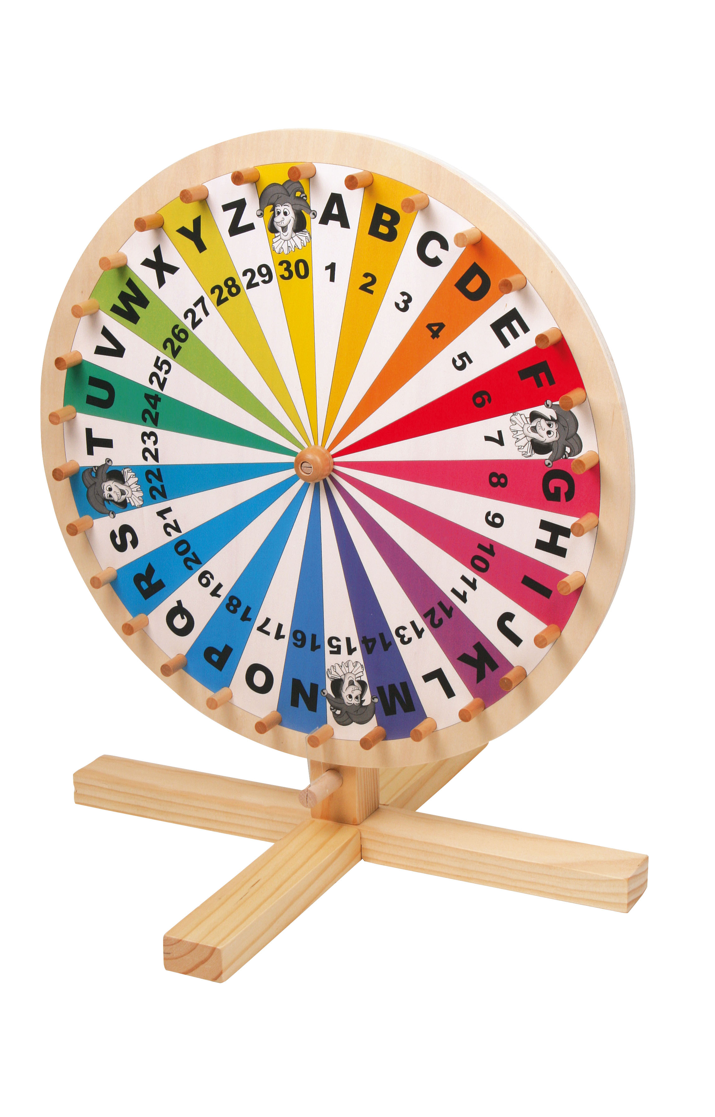 Kinder-Glücksrad aus Holz mit Zahlen und Buchstaben